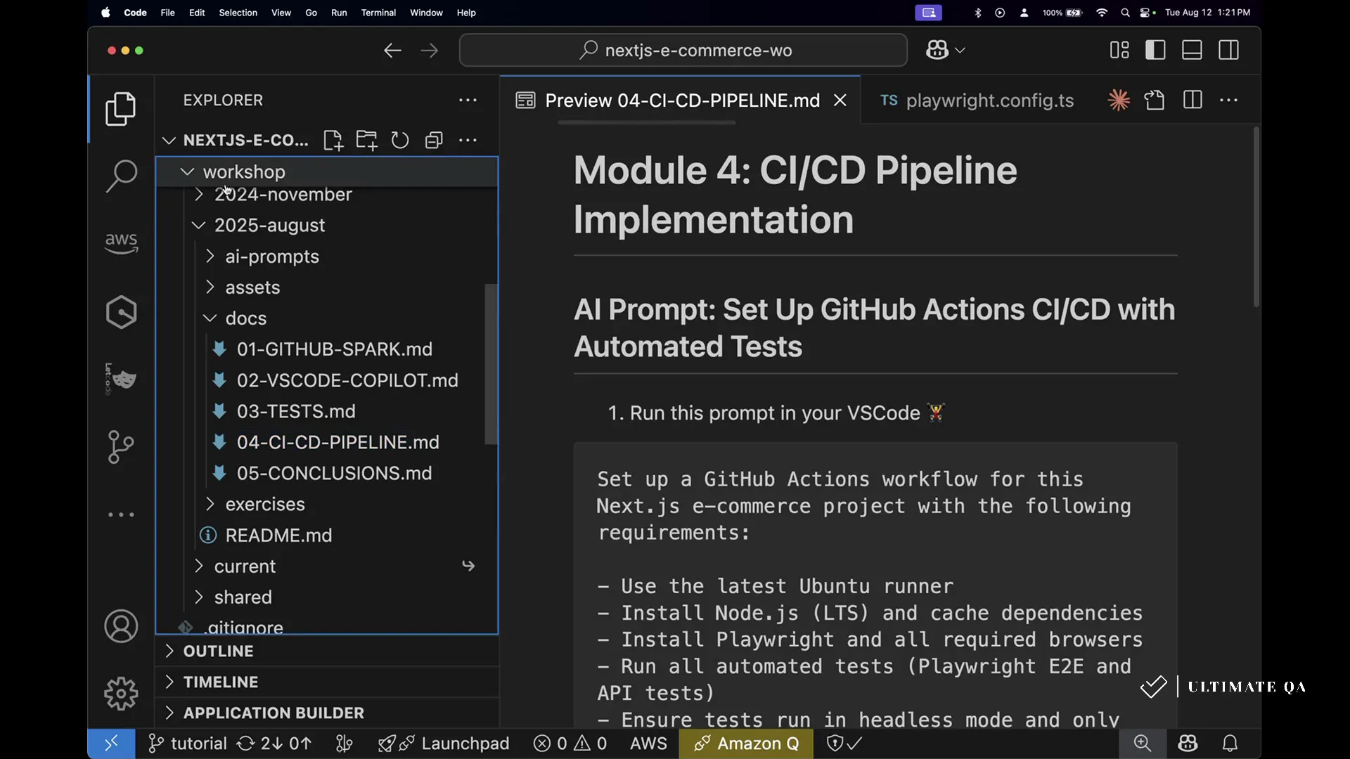 Workflows folder in GitHub showing CI pipeline