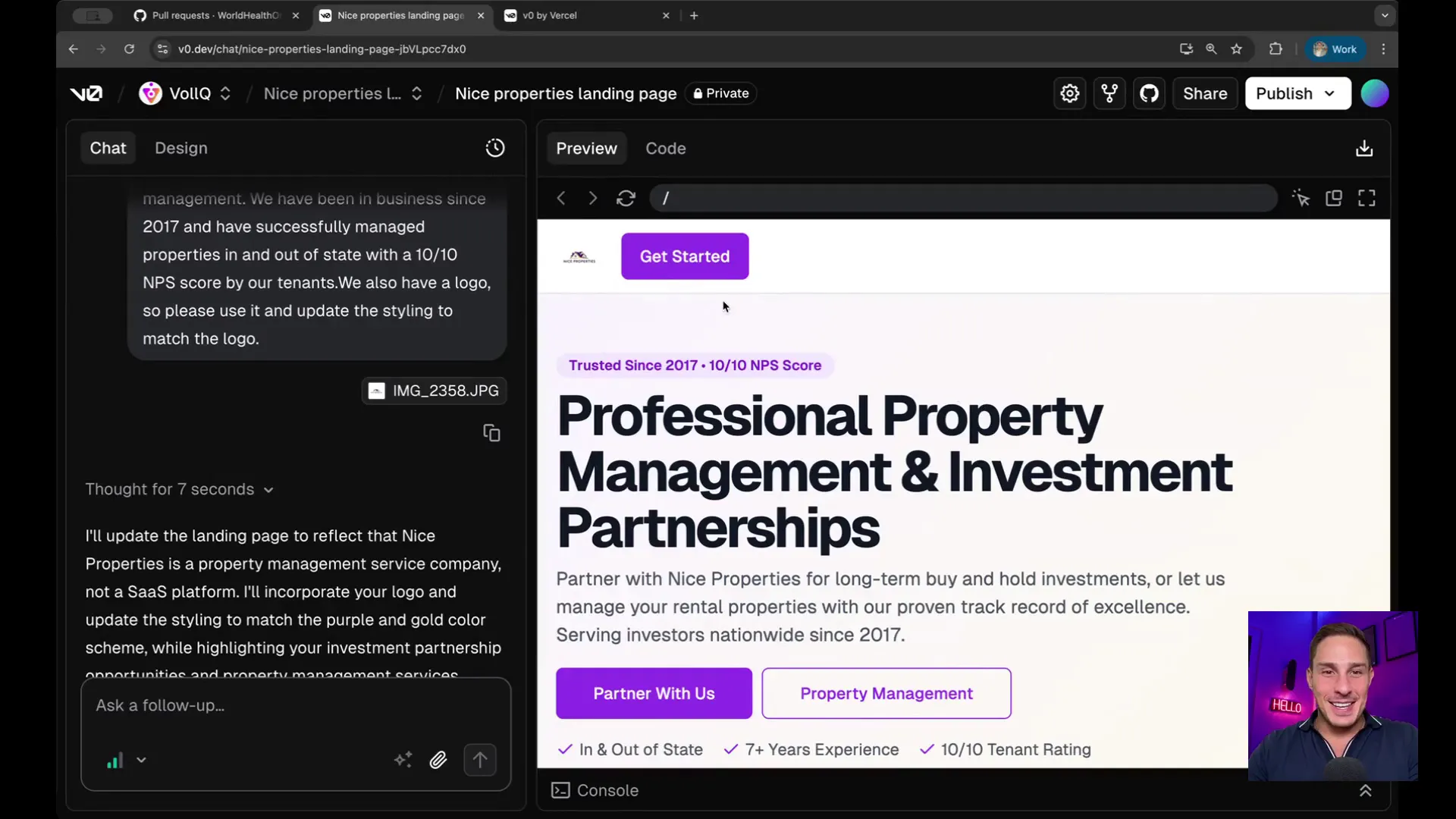 Updated landing page with logo and branding elements in Vercel v0