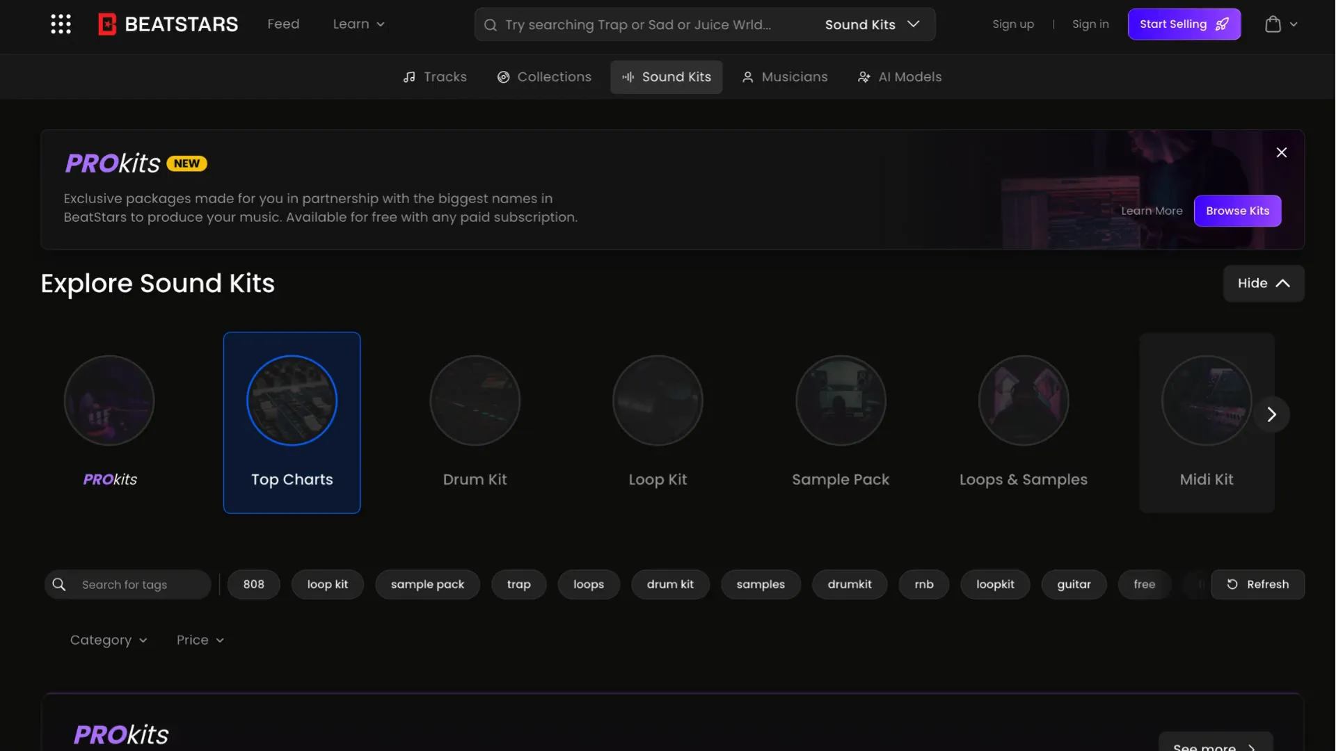 BeatStars marketplace interface and seller packs