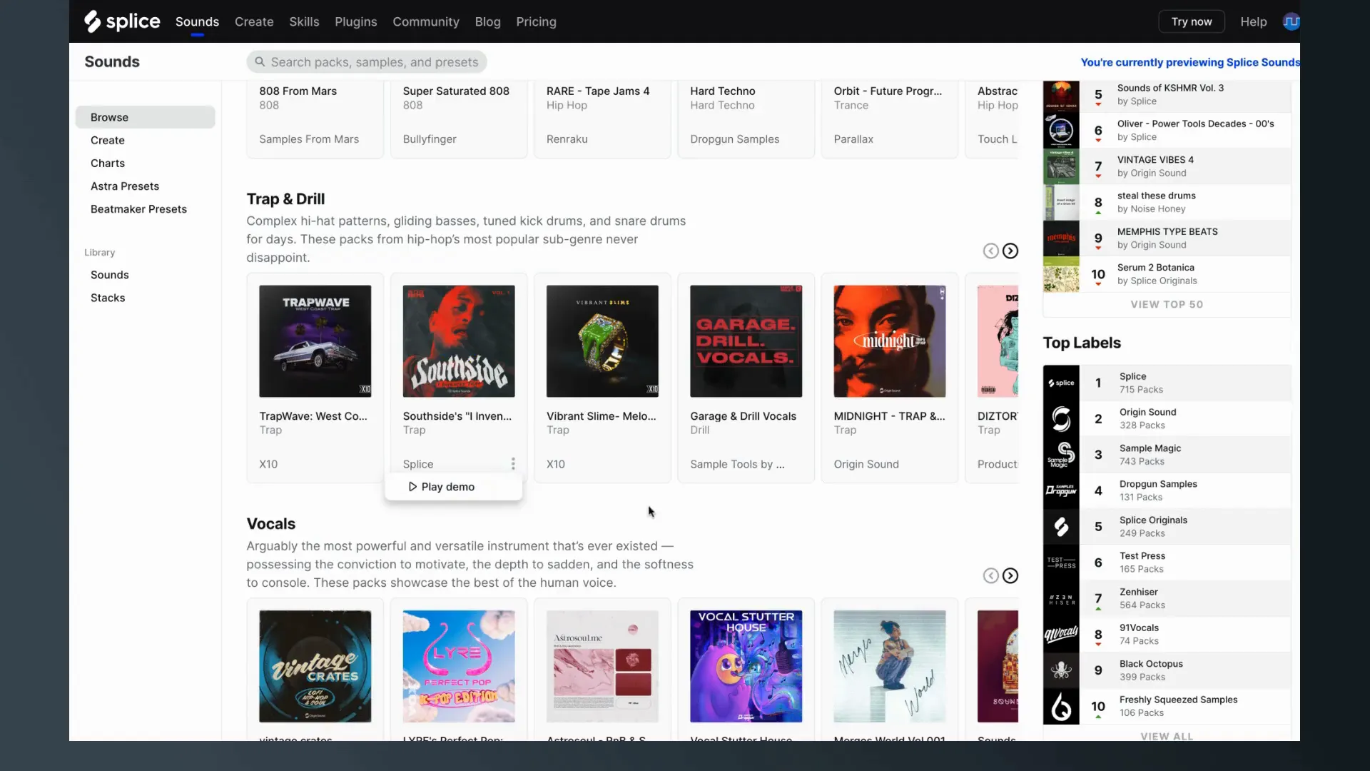 Splice credits pricing and sample variety