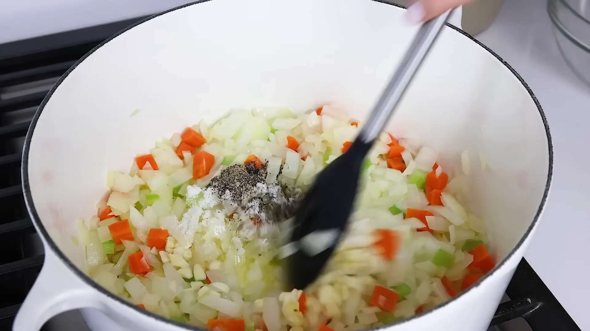 Adding garlic and spices
