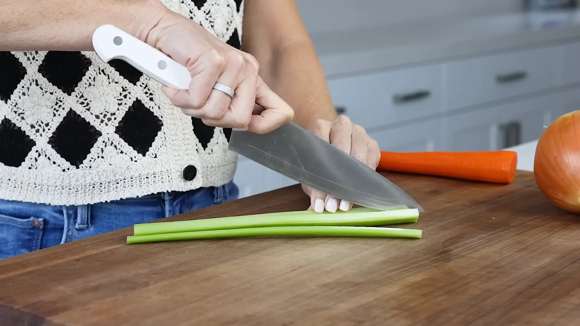 Dicing celery and carrot