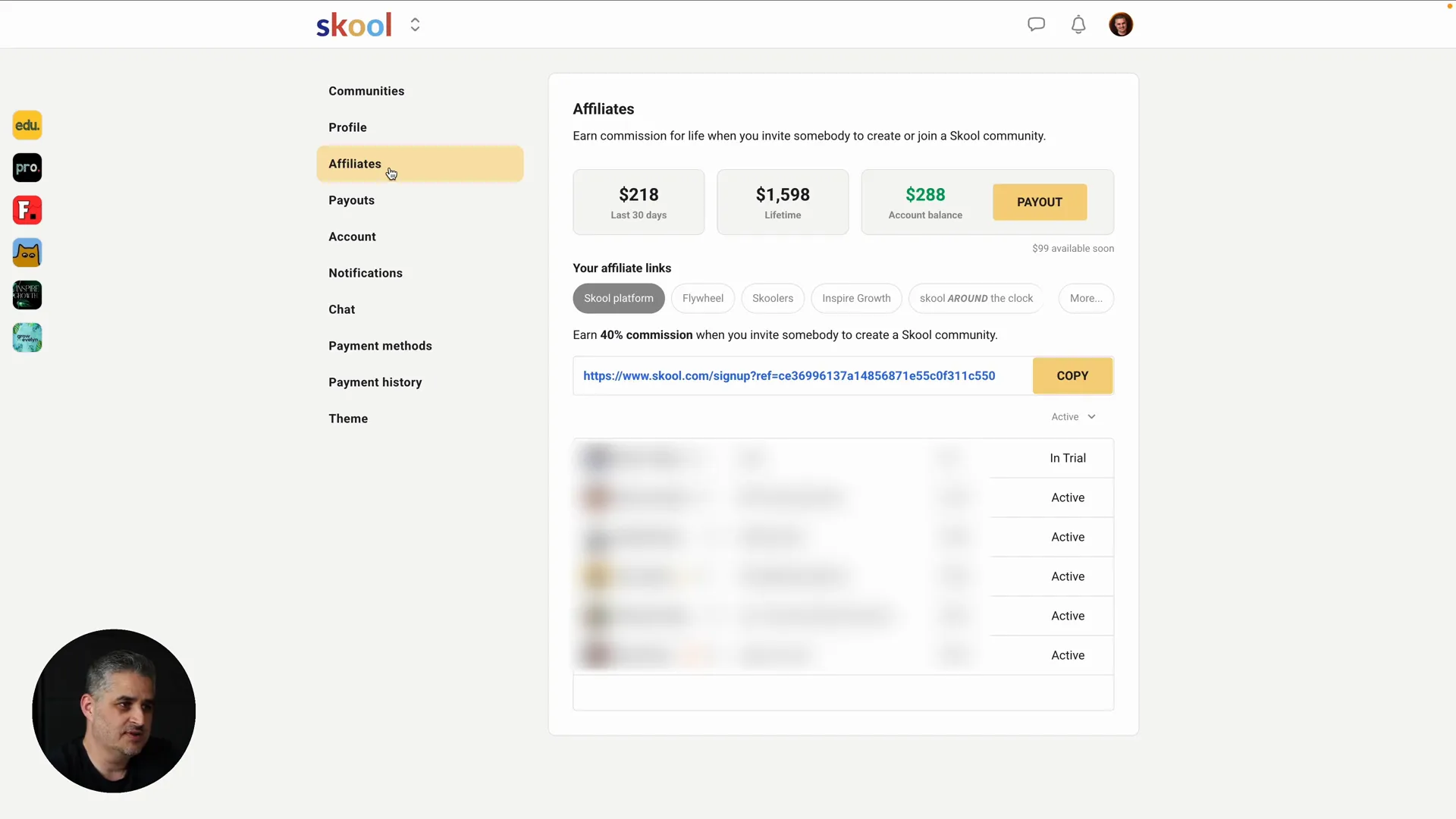 Affiliate program insights in Skool