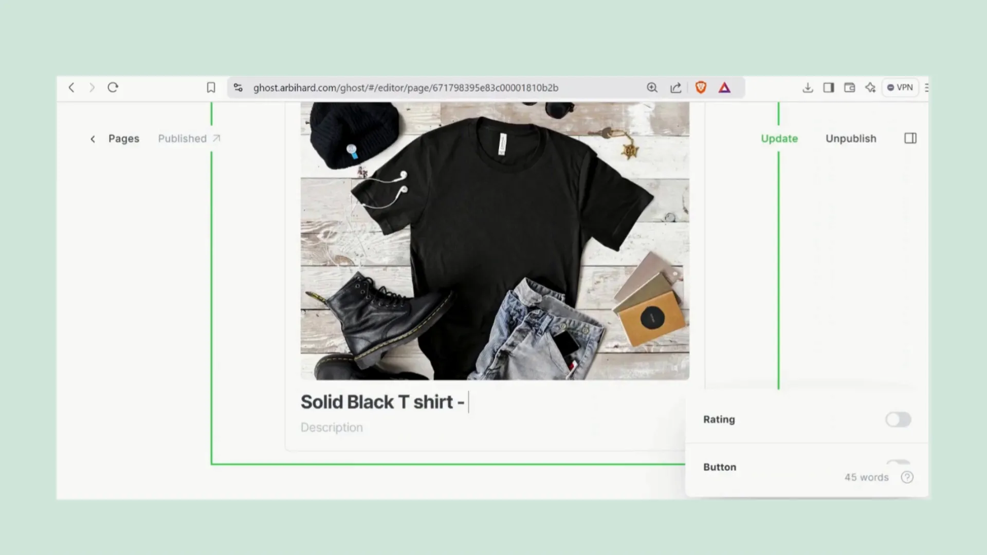Updating Ghost site with product
