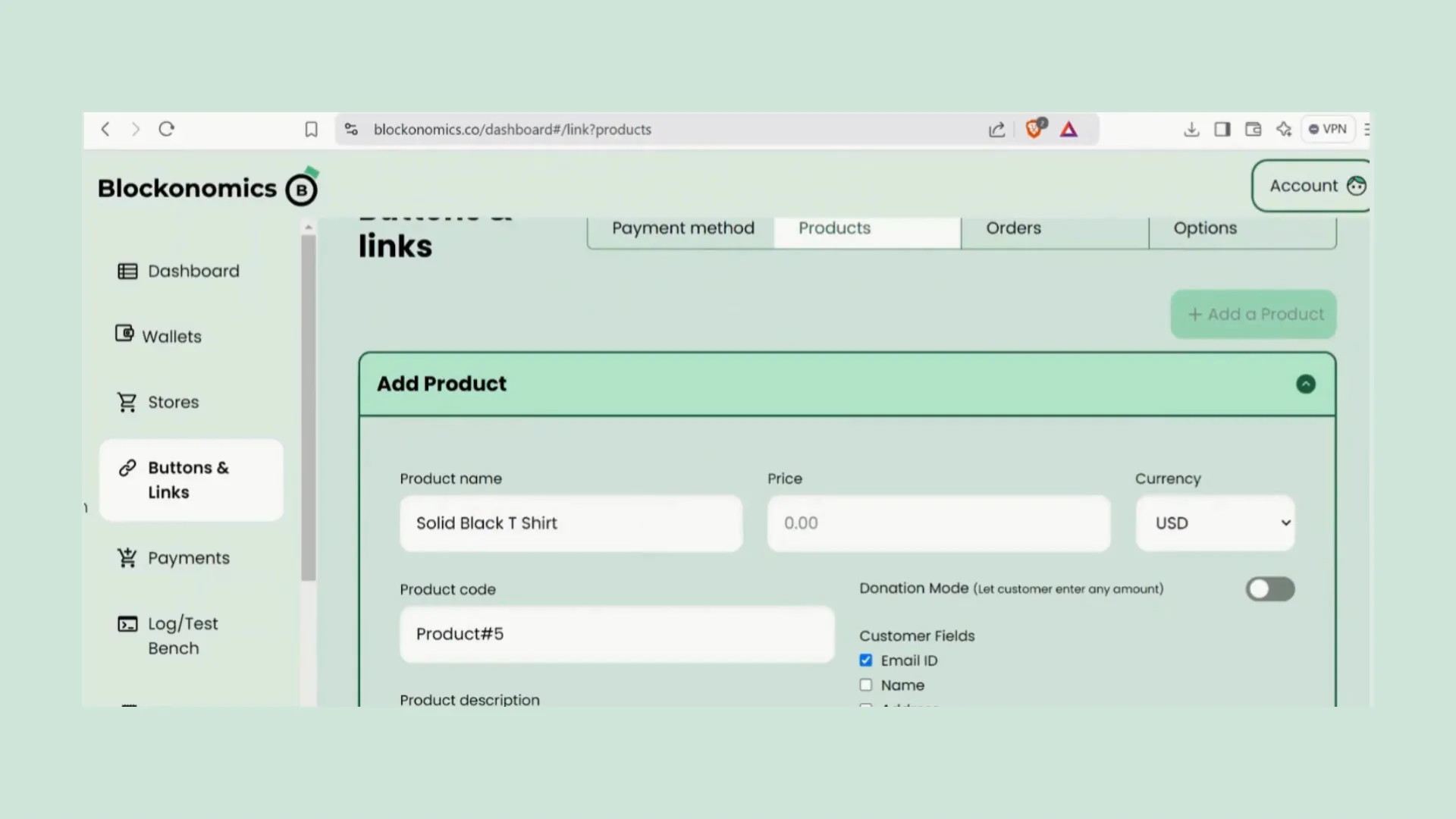 Adding product in Blockonomics