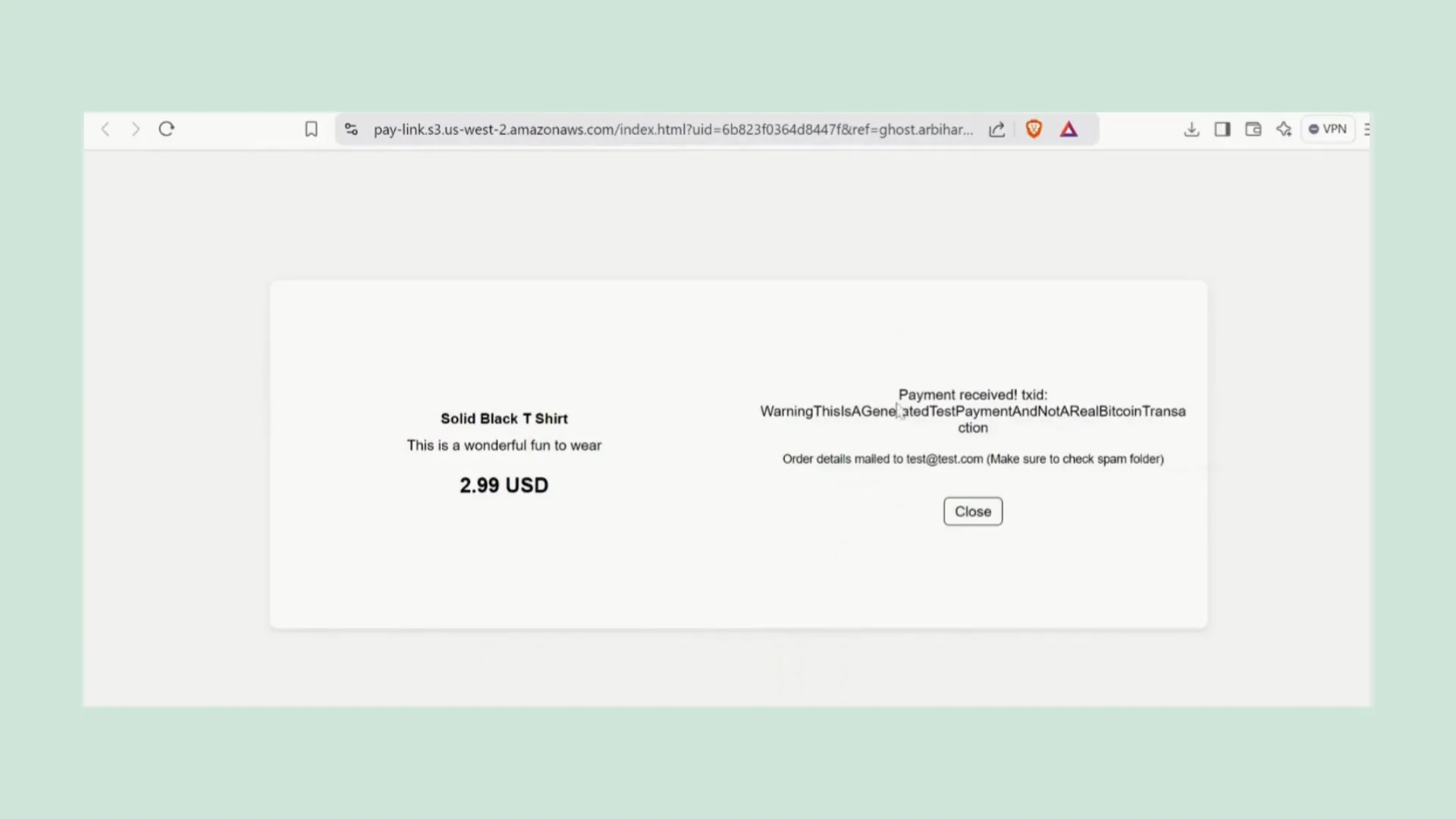 Confirmation message displayed