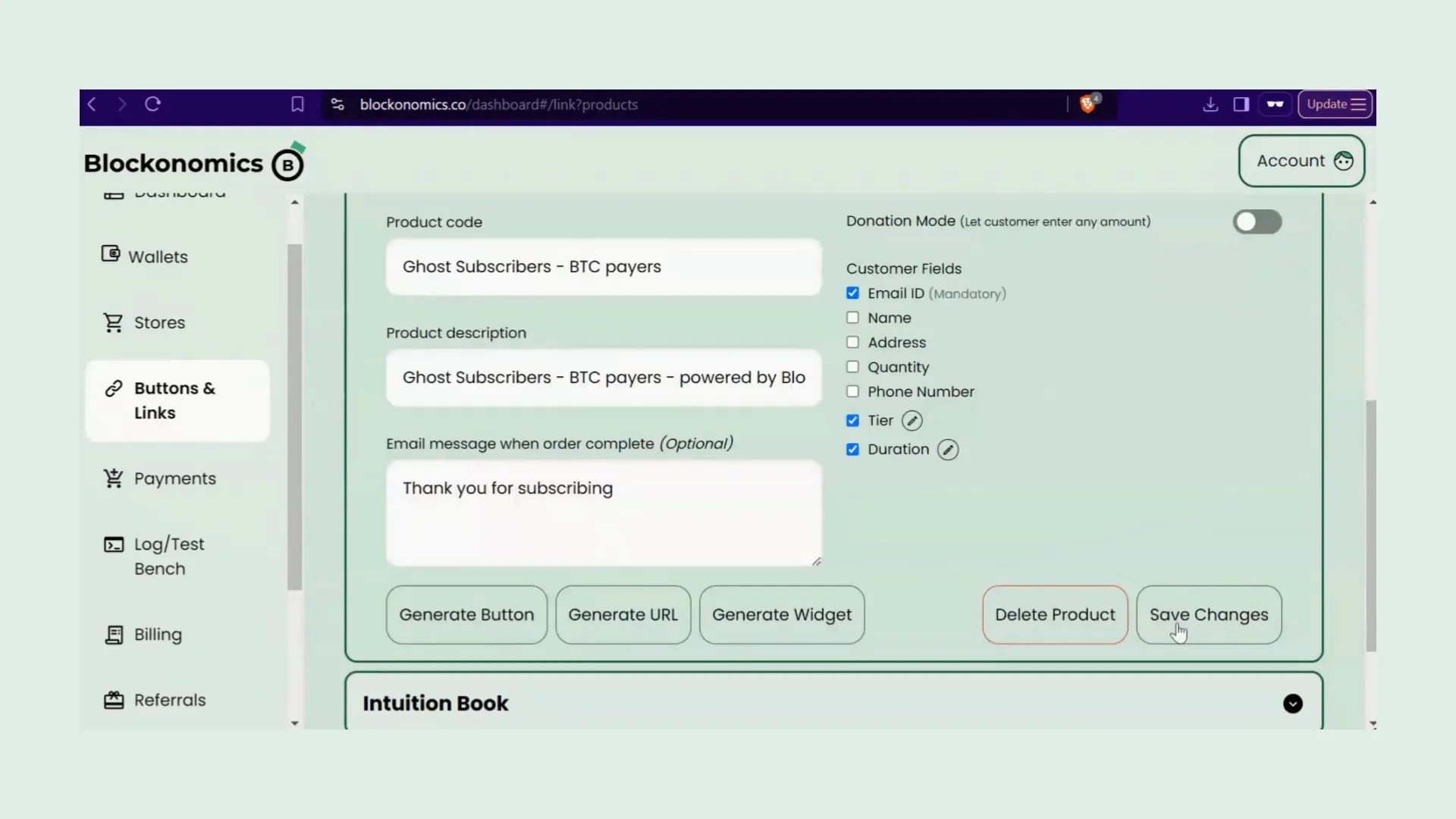 Creating a product in Blockonomics