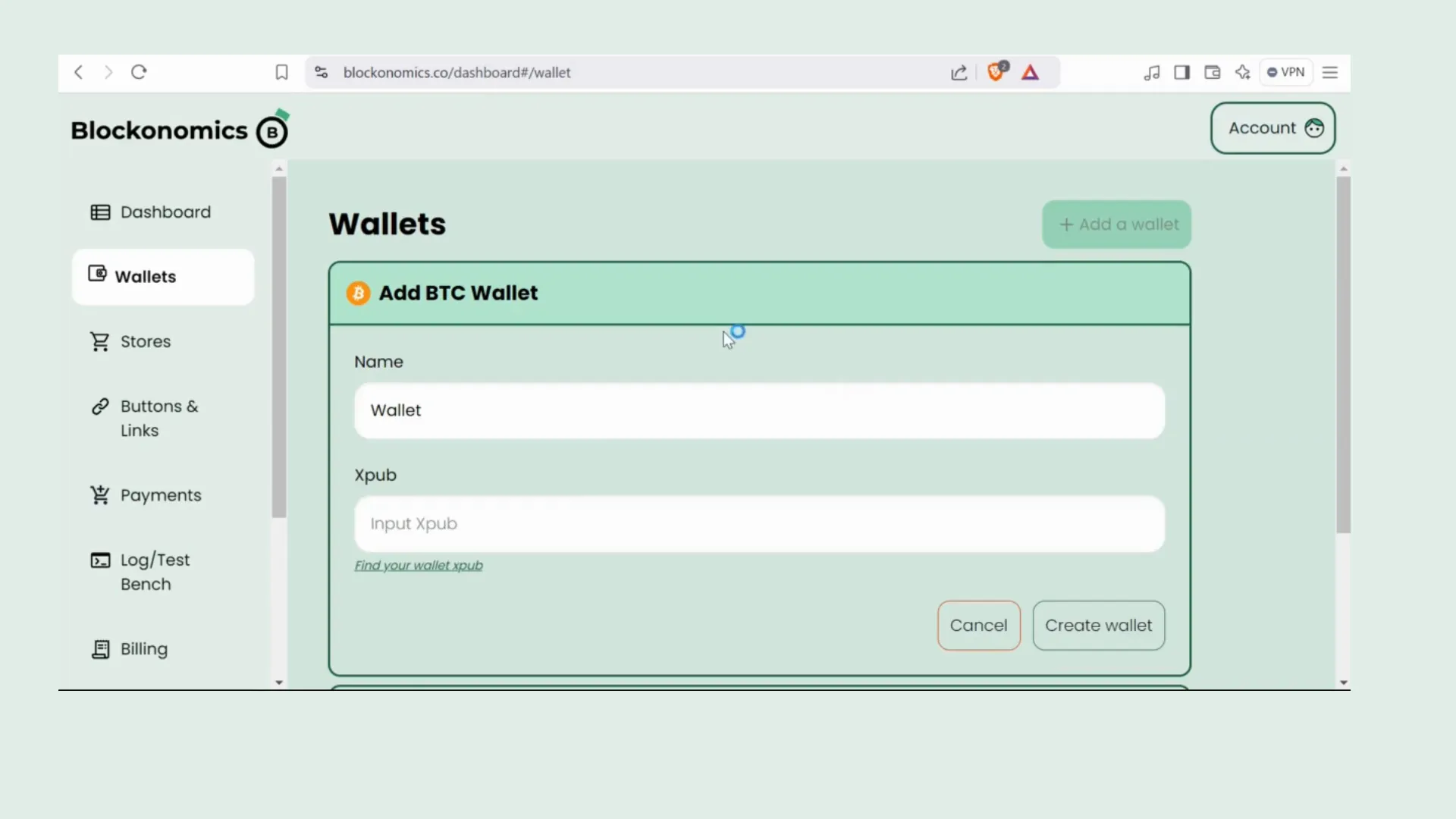 Adding Wallet in Blockonomics