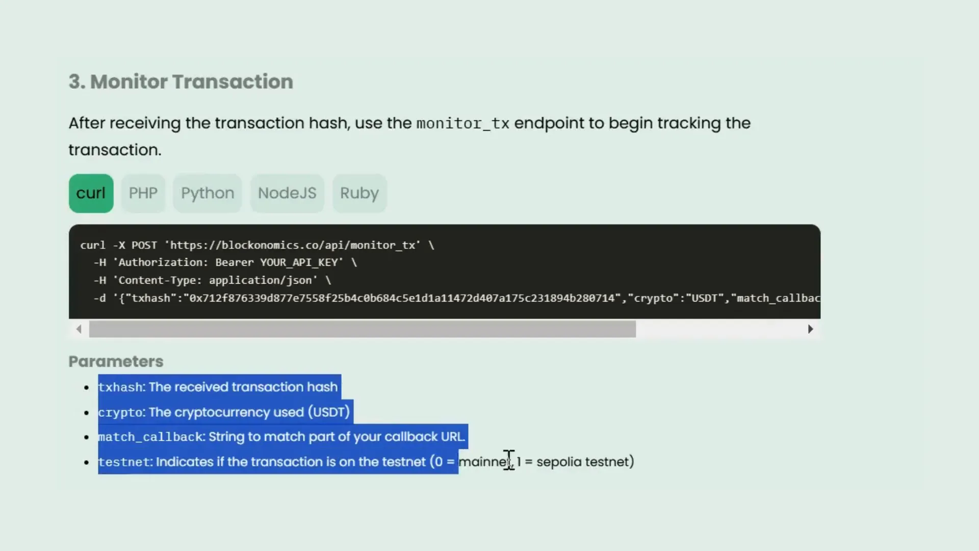 Transaction tracking implementation