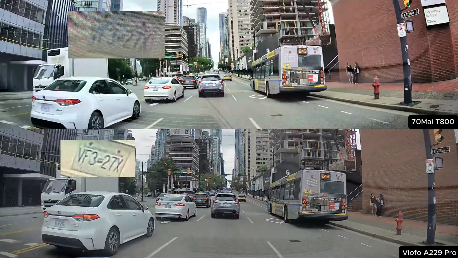 Zoomed-in license plate comparison downtown Vancouver