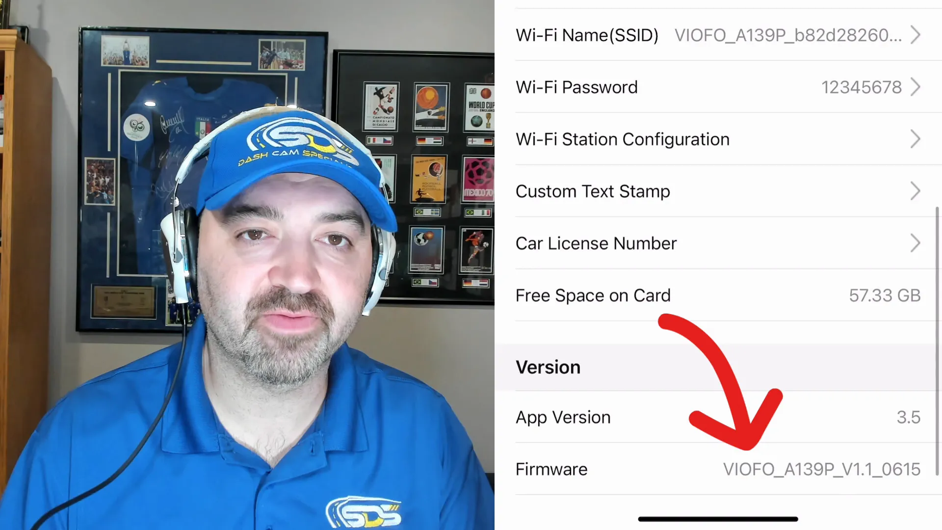 Verifying firmware update in Viofo app