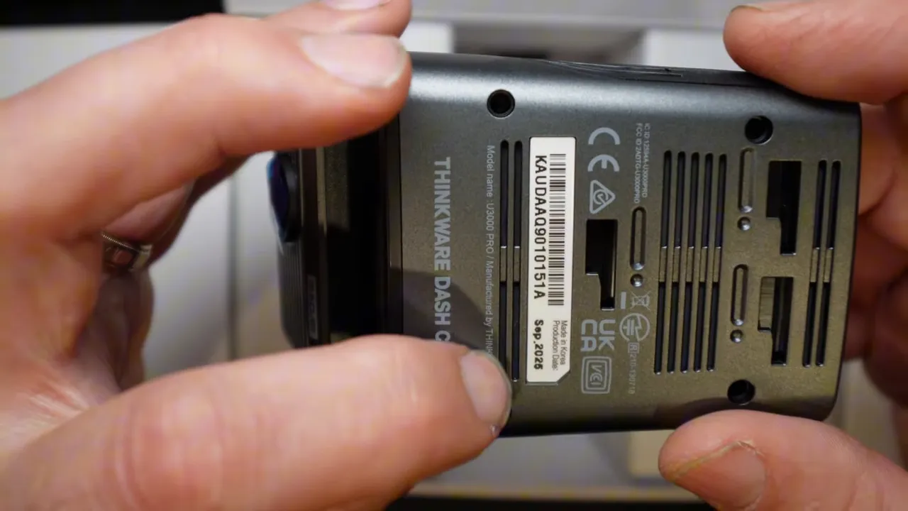 Thinkware U3000 front dash camera with visible serial number