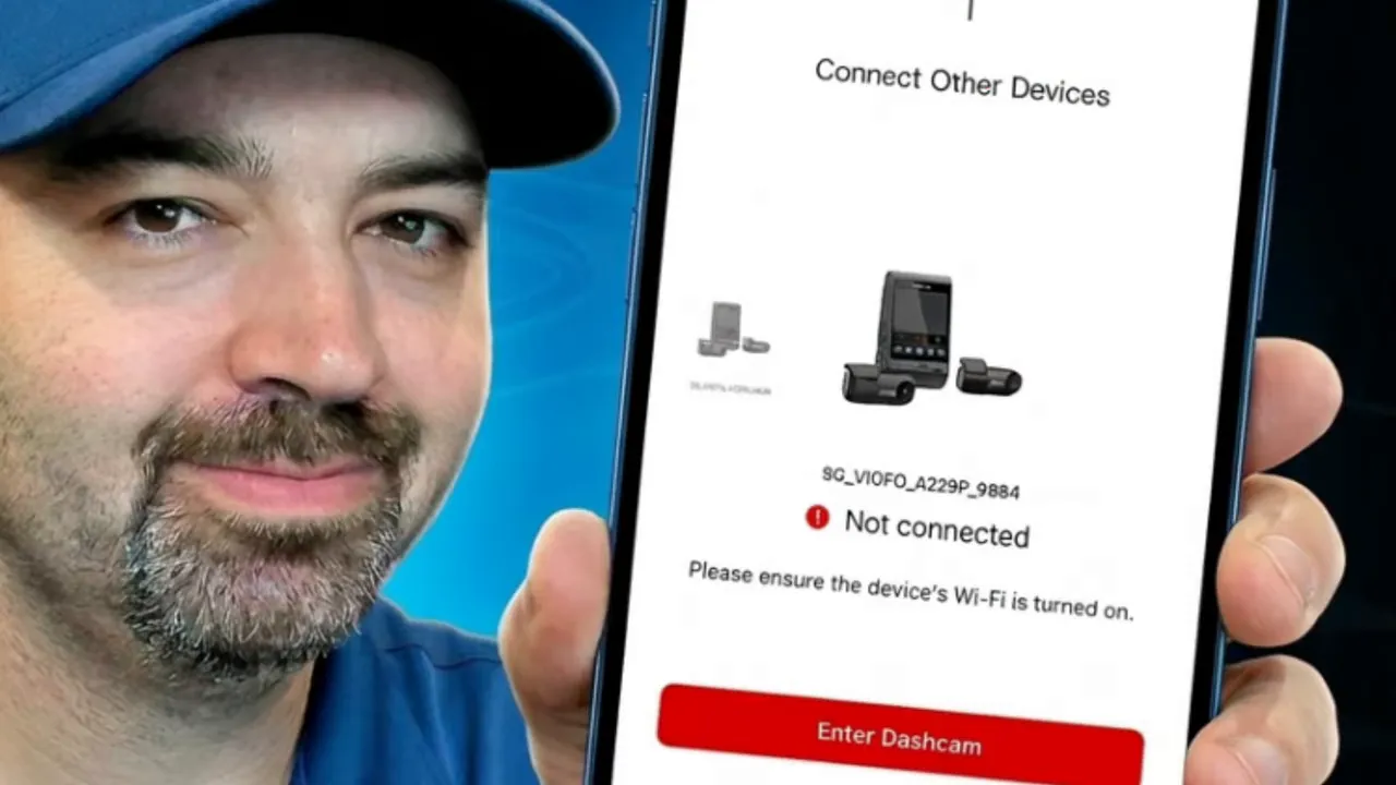 Dash cam connection screen showing 'Not connected' status