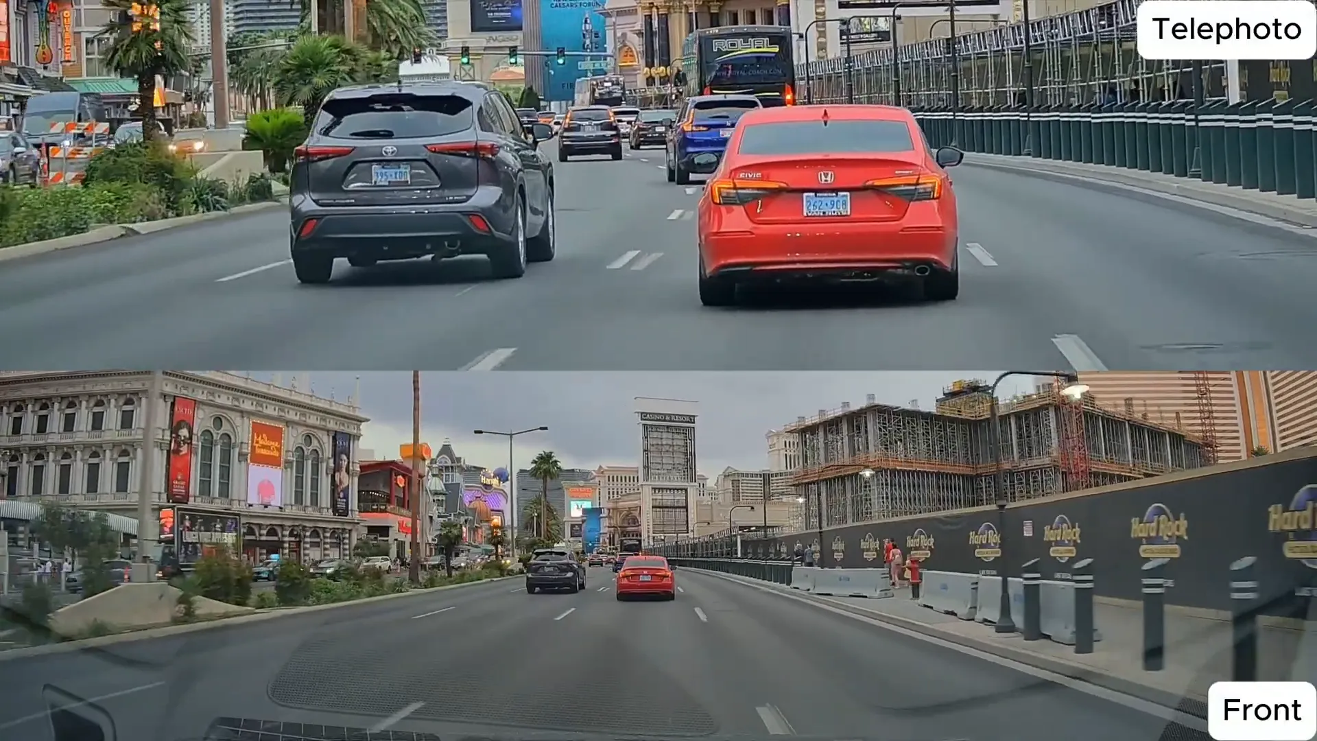 Honda Civic license plate captured clearly by telephoto lens while driving