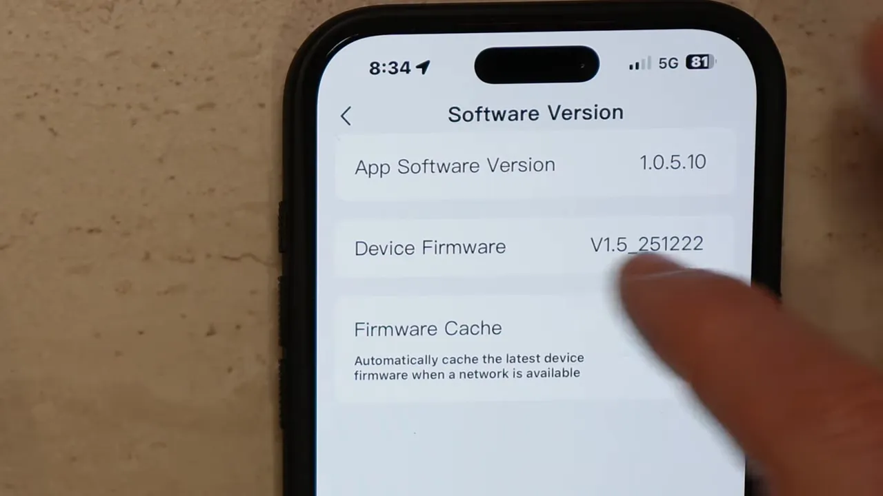 VIOFO app Software Version screen showing the Device Firmware version
