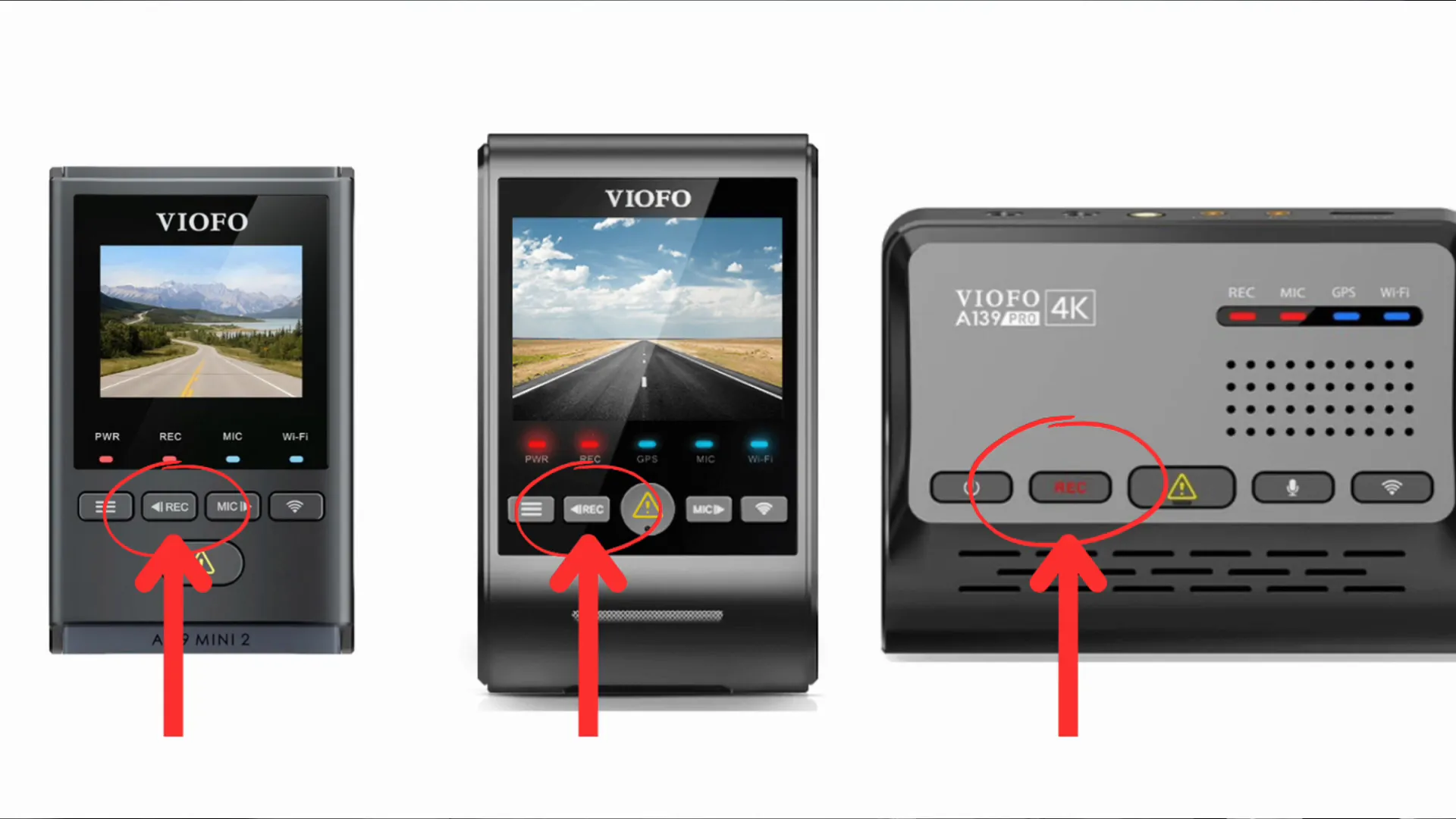 Pressing the record button on a Viofo dash camera