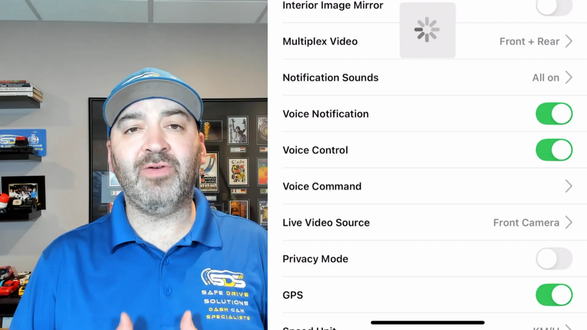 Settings changed to front and rear multiplex video