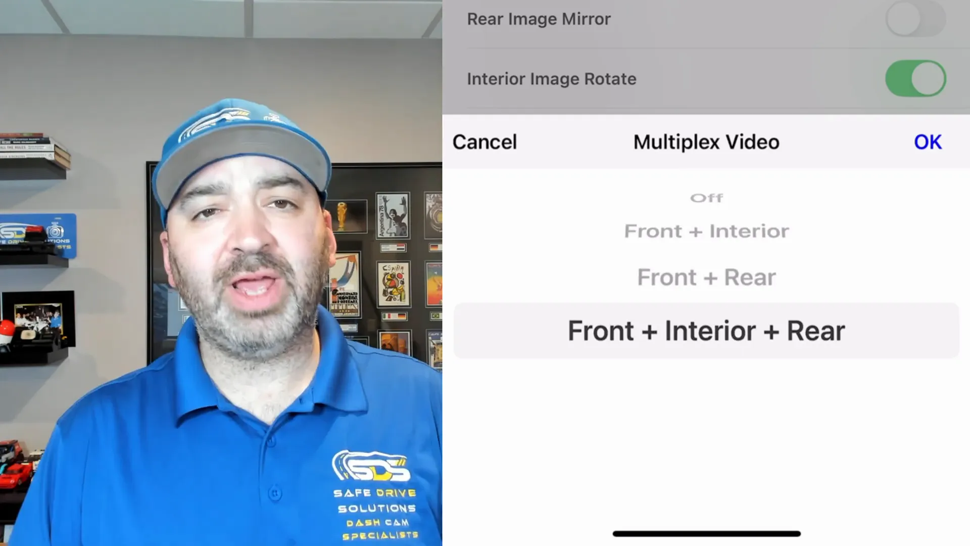 Settings changed to front, interior, and rear multiplex video