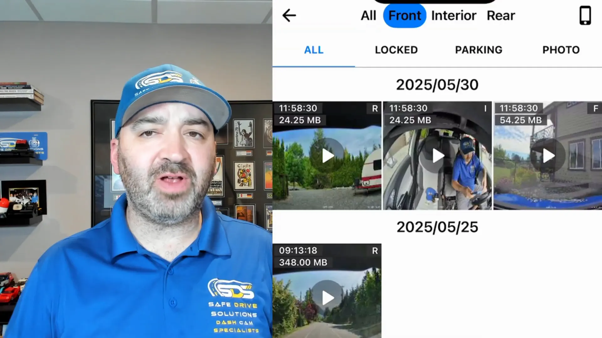 Separate front, interior, and rear video files on external SSD
