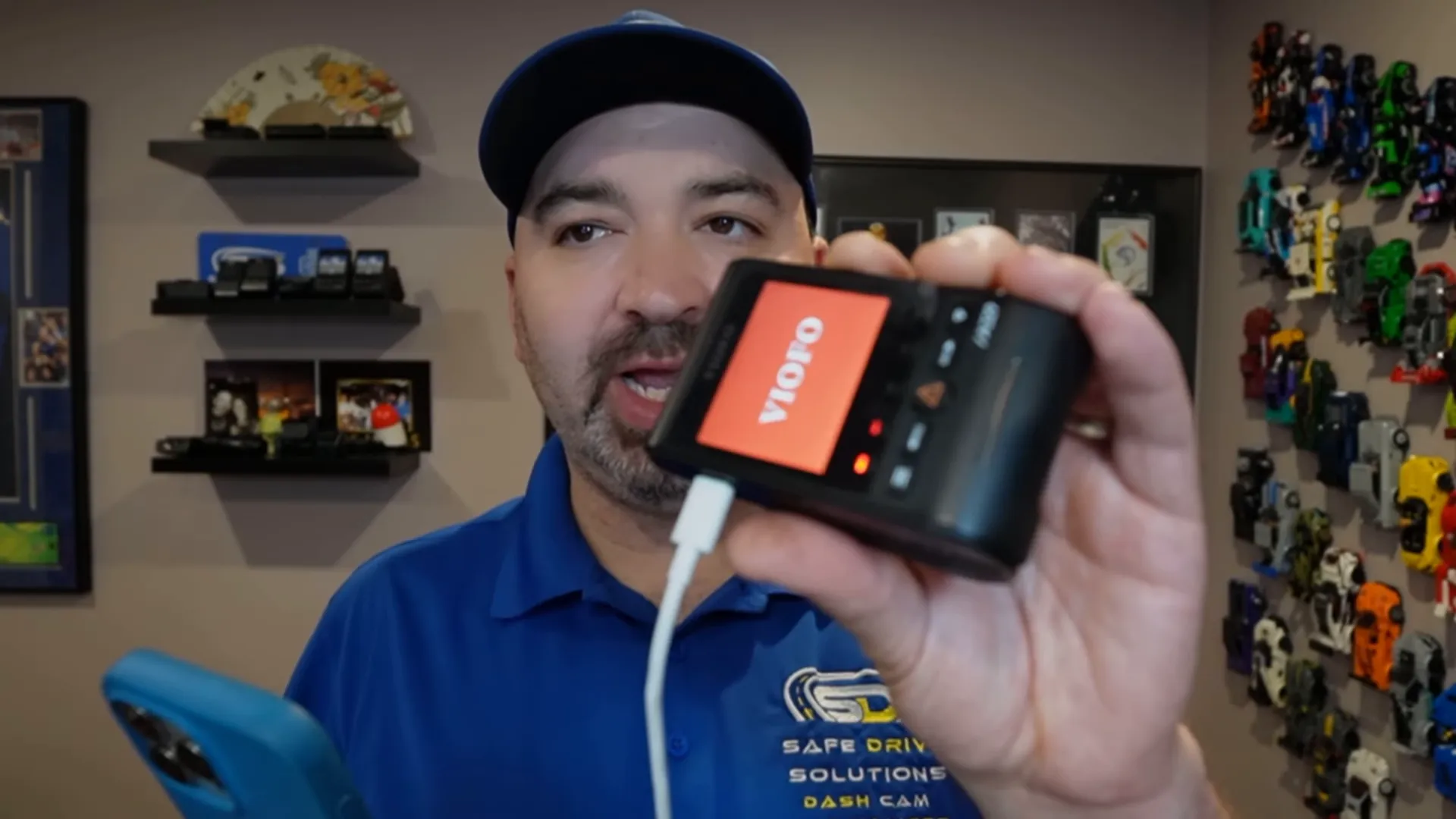 dash cam connected to smartphone via USB-C showing file folders