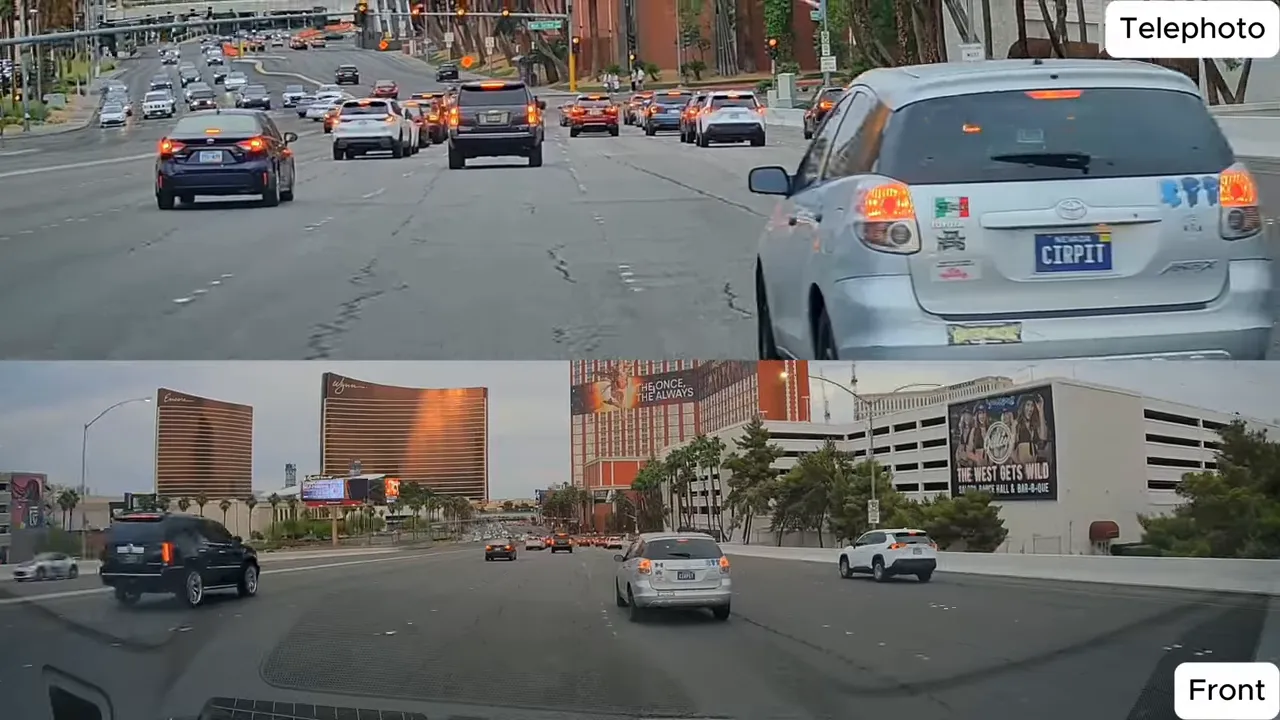 Telephoto capturing distant license plate on Las Vegas strip