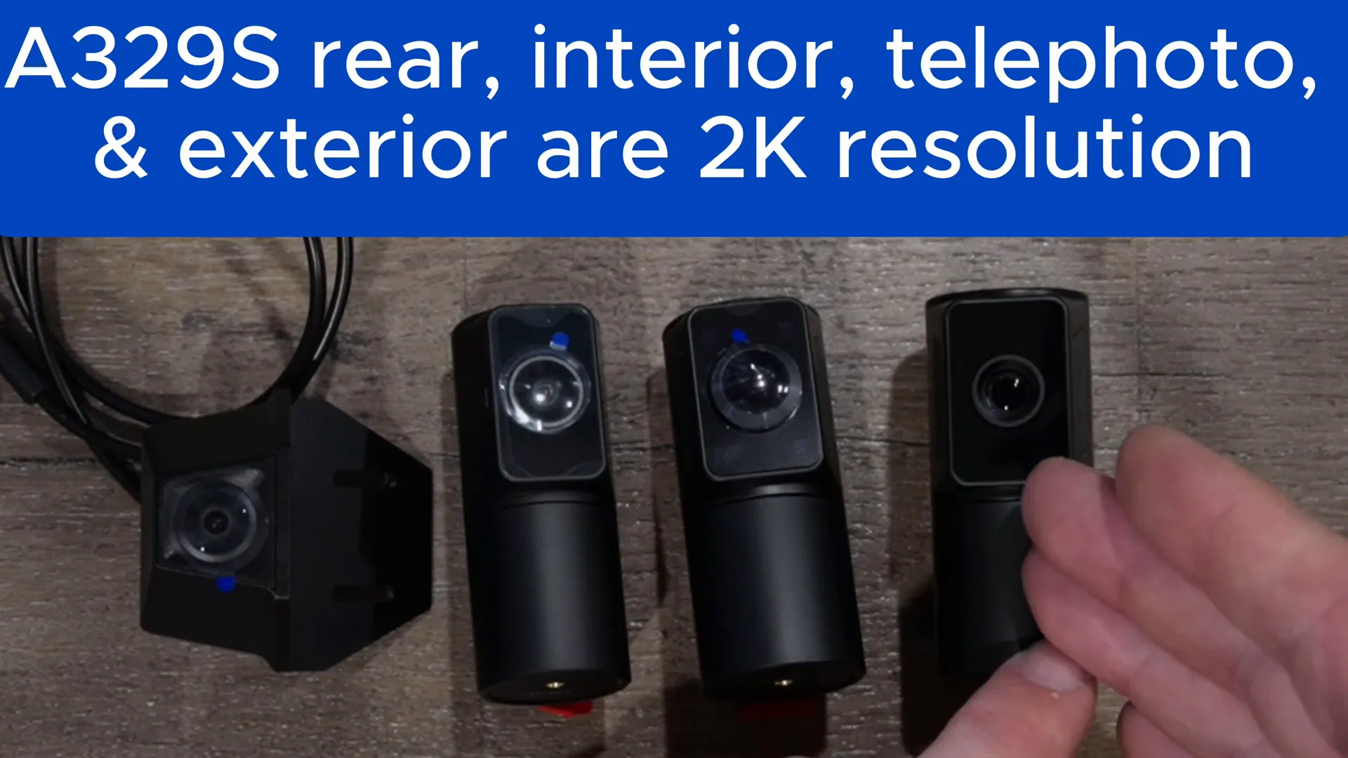 Different camera options for Viofo A329S including rear, interior fisheye, and telephoto