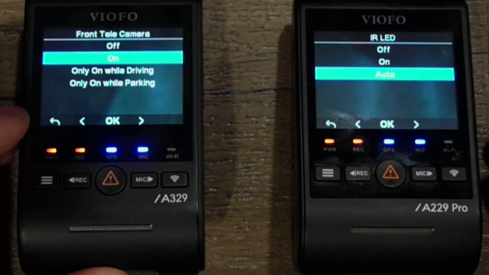 Interior IR camera settings on Viofo A229 Pro