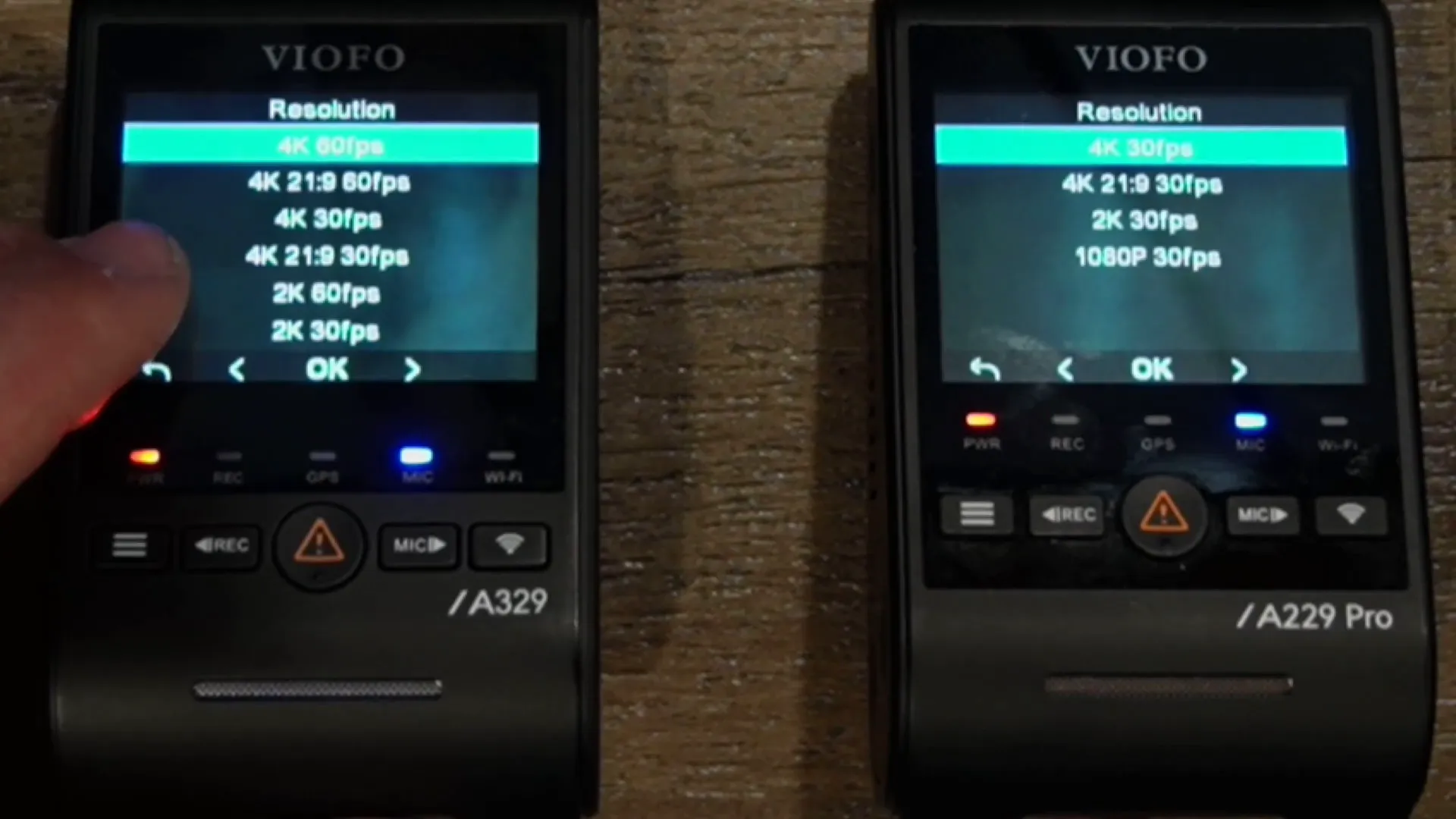 Video resolution settings showing 4K 60fps option on A329S