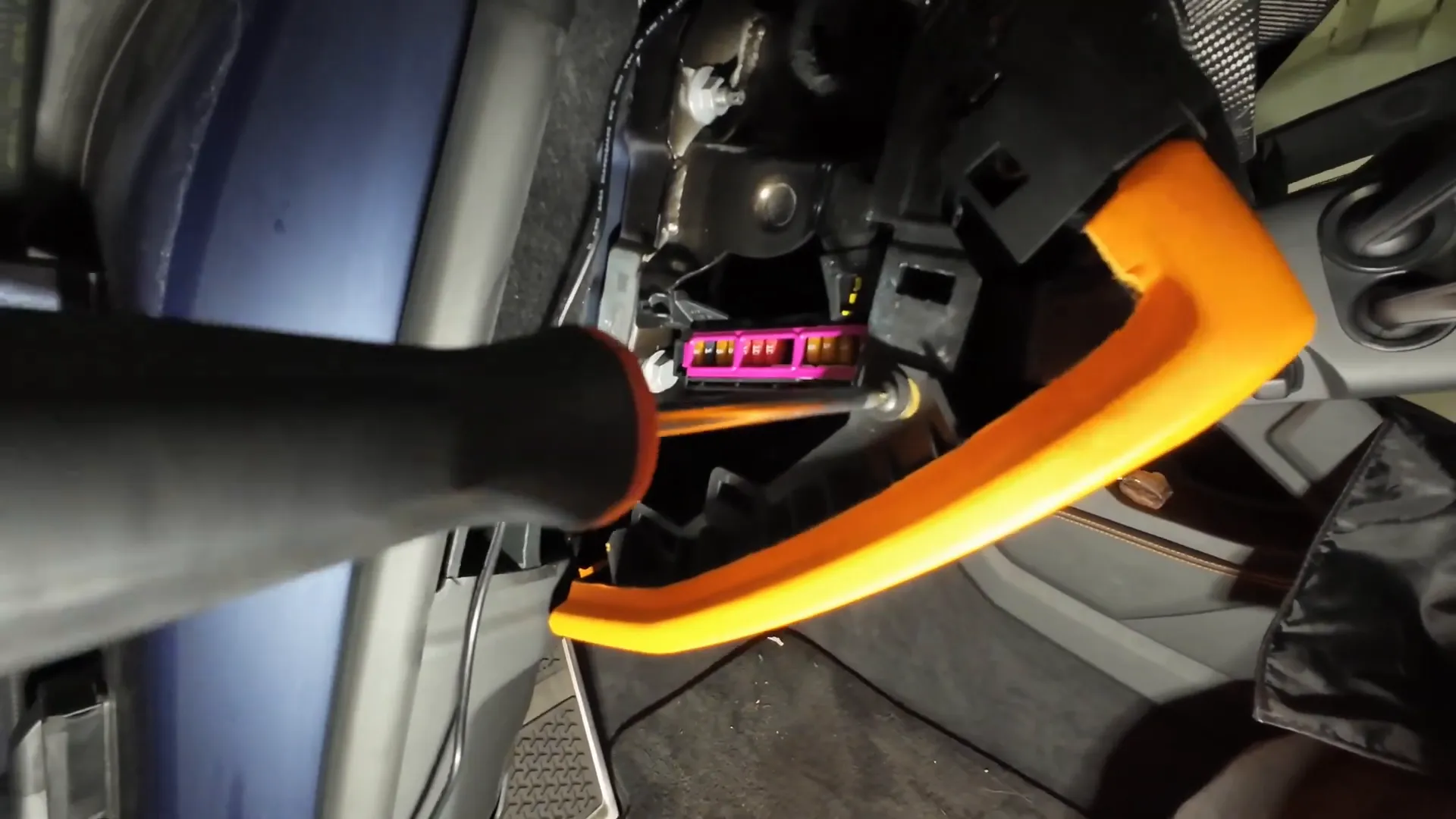 Soldered power connections for the dashcam hardwire kit being tested