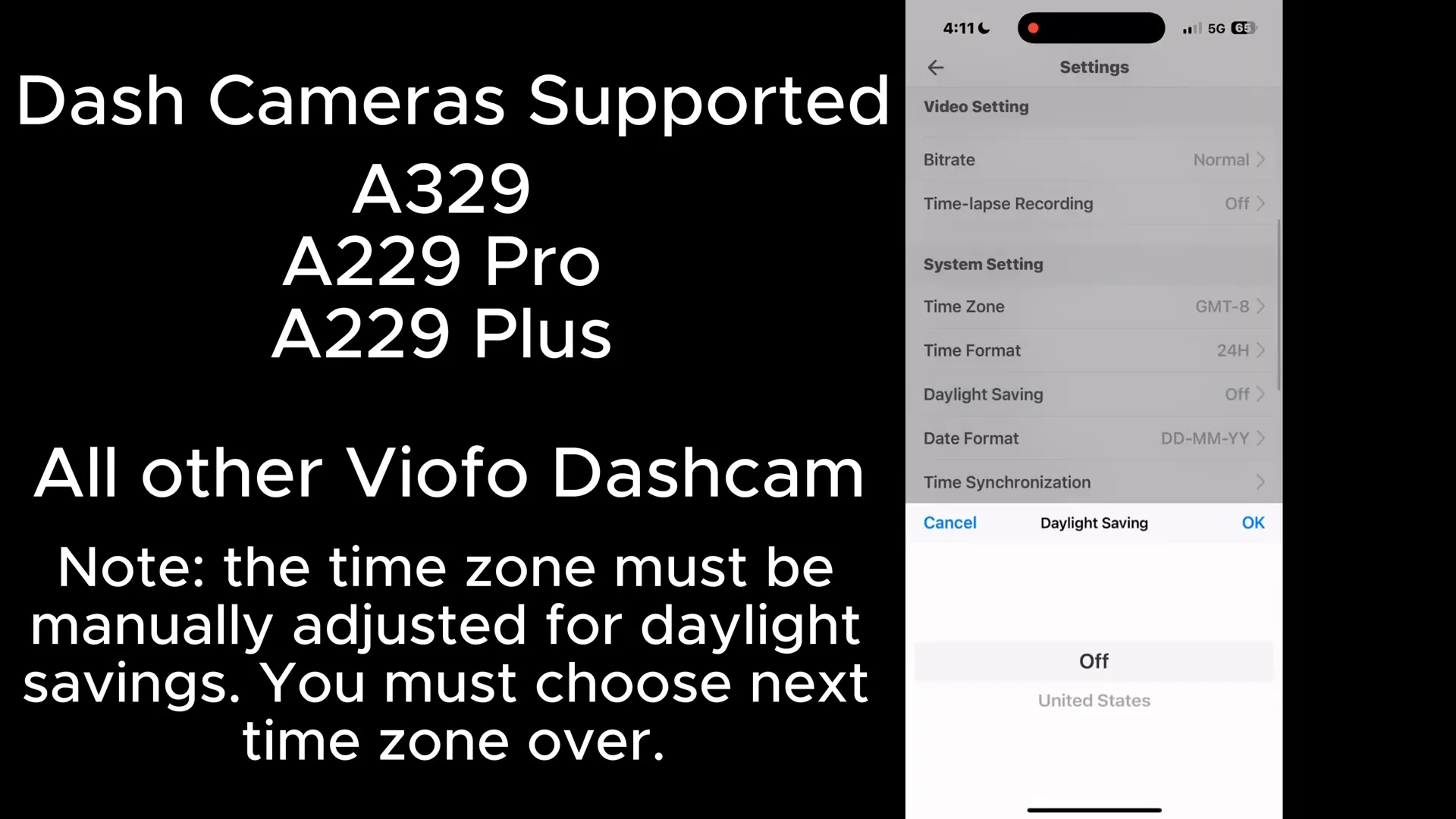 Adjusting settings on Viofo dash camera