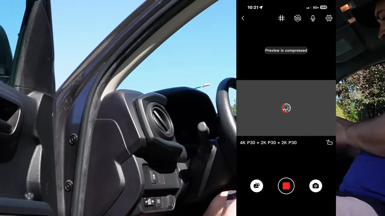 Phone showing Viofo app with multi camera live view screen
