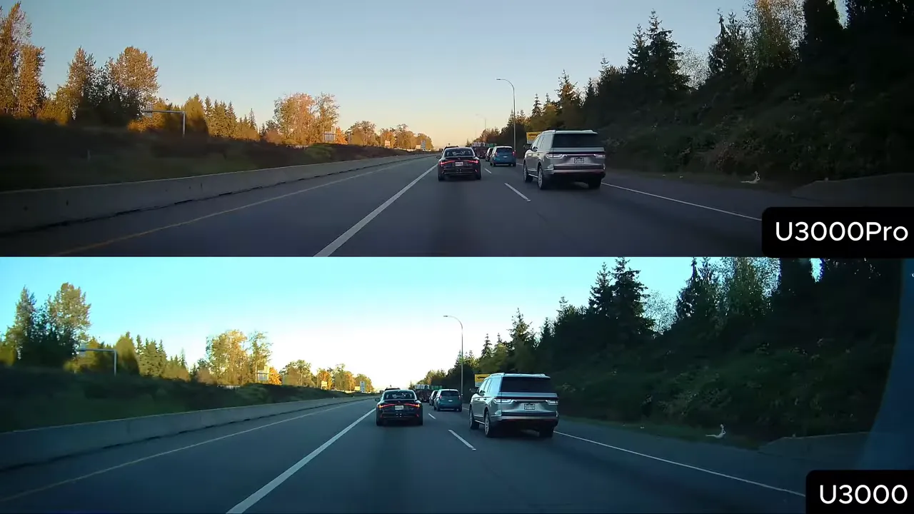 Daytime comparison: both U3000 and U3000 Pro capture license plates well