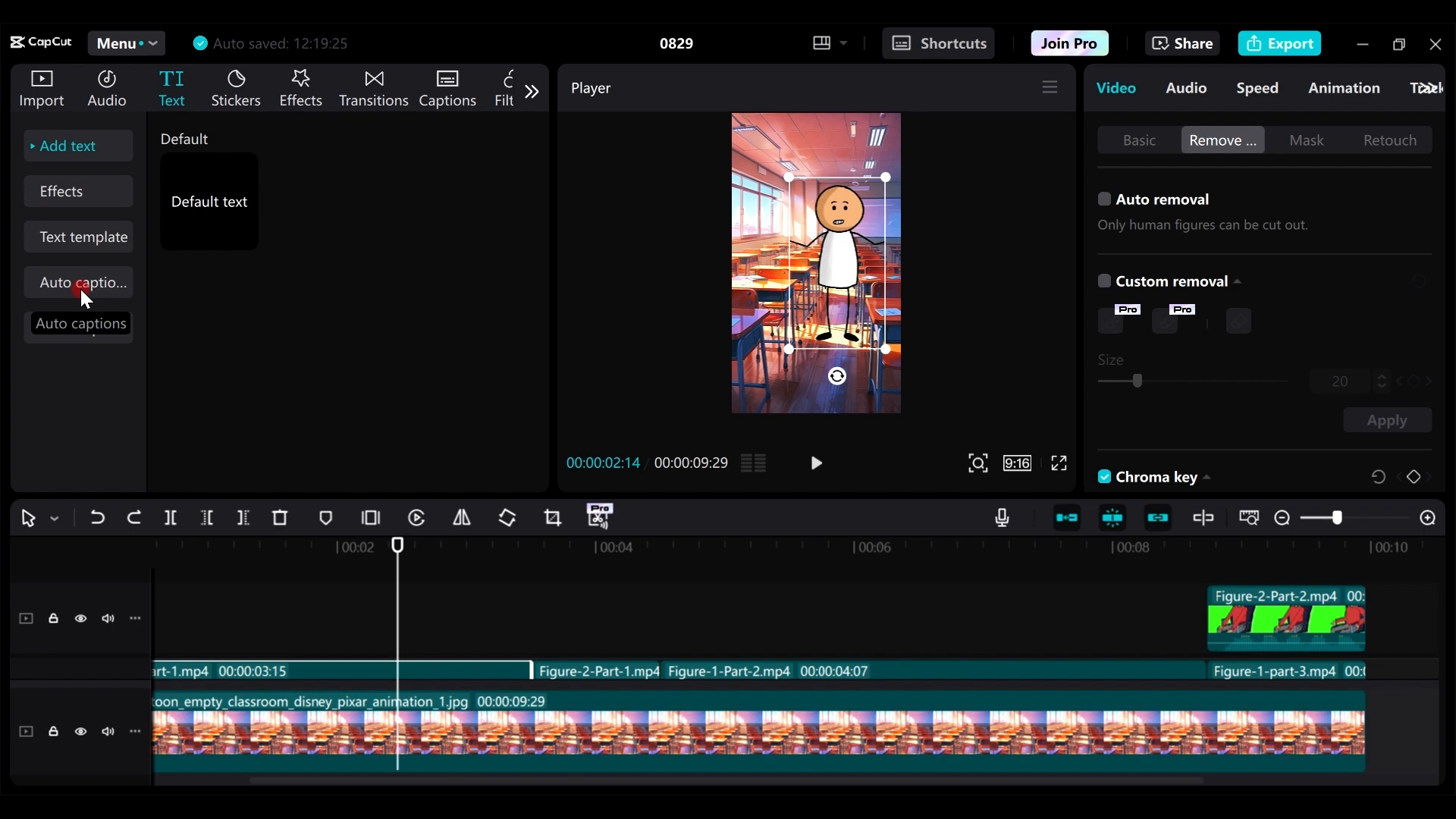 Adding captions in CapCut.