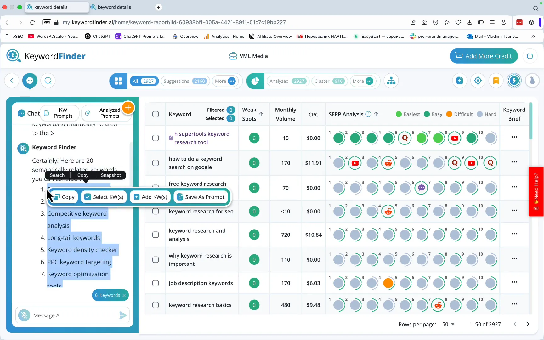 Using AI chat to generate proxy keywords