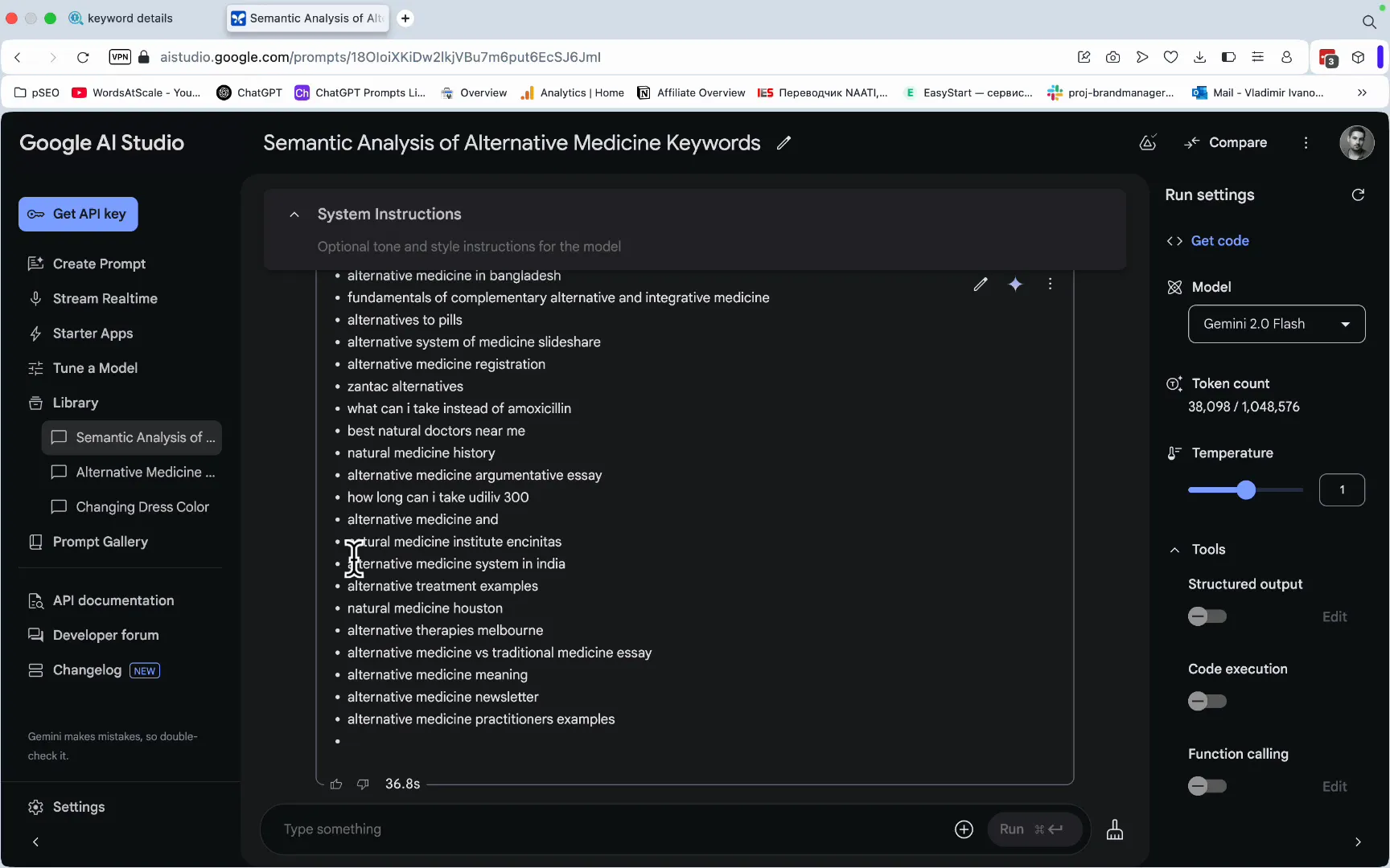 Reduced keyword list after removing duplicates