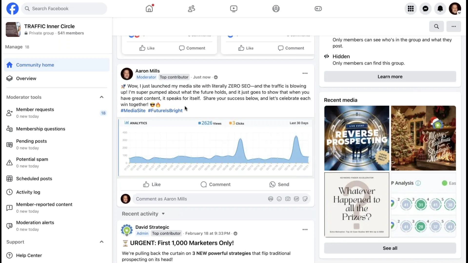 Sharing traffic growth screenshot in community group