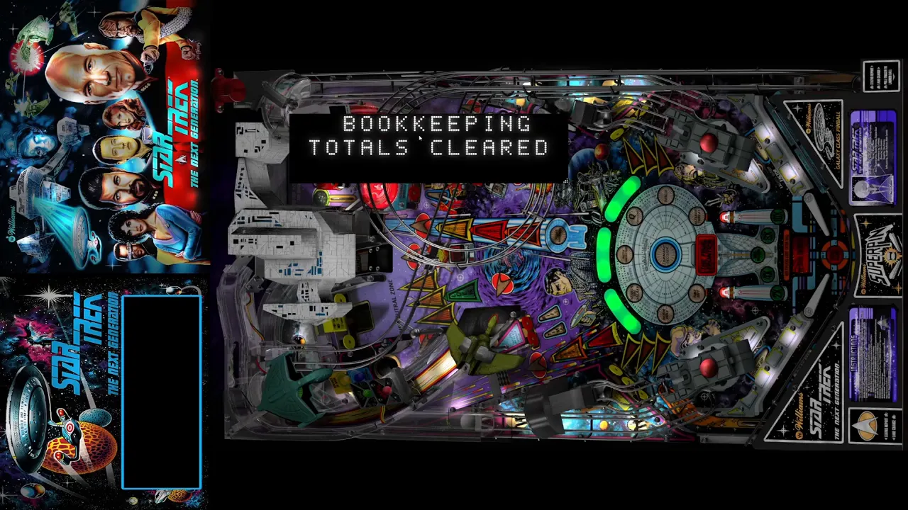 Virtual pinball table with a colorful playfield and DMD display