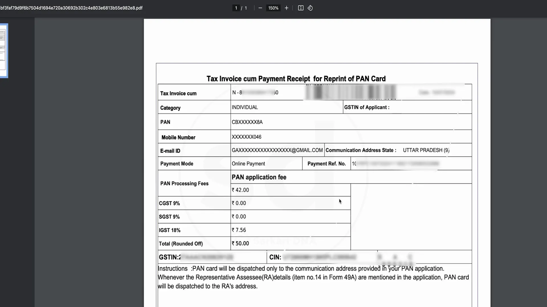 Tracking PAN Card Status