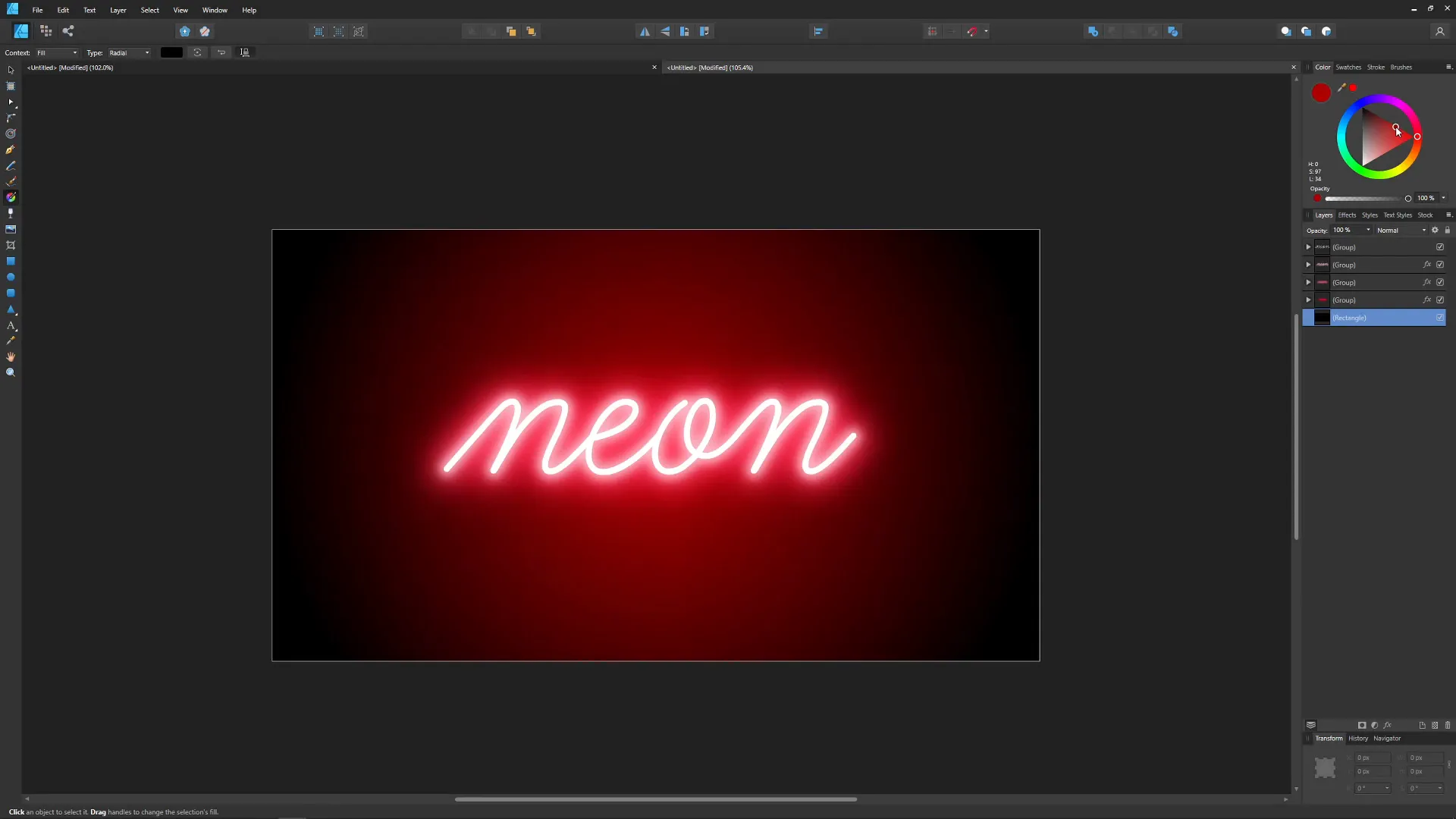 Fundalul cu gradient radial pentru efectul neon