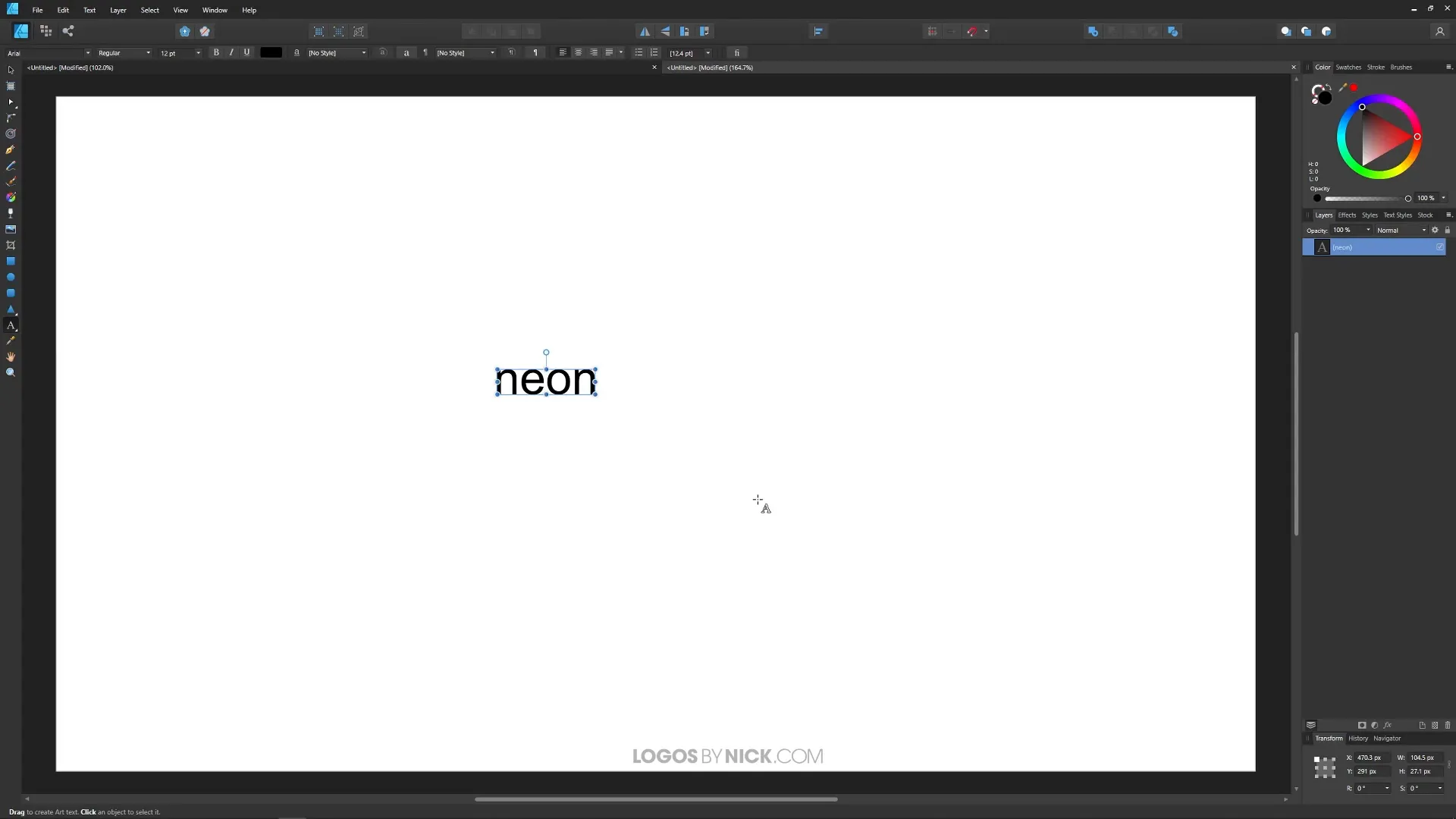 Crearea textului neon cu fontul Learning Curve în Affinity Designer