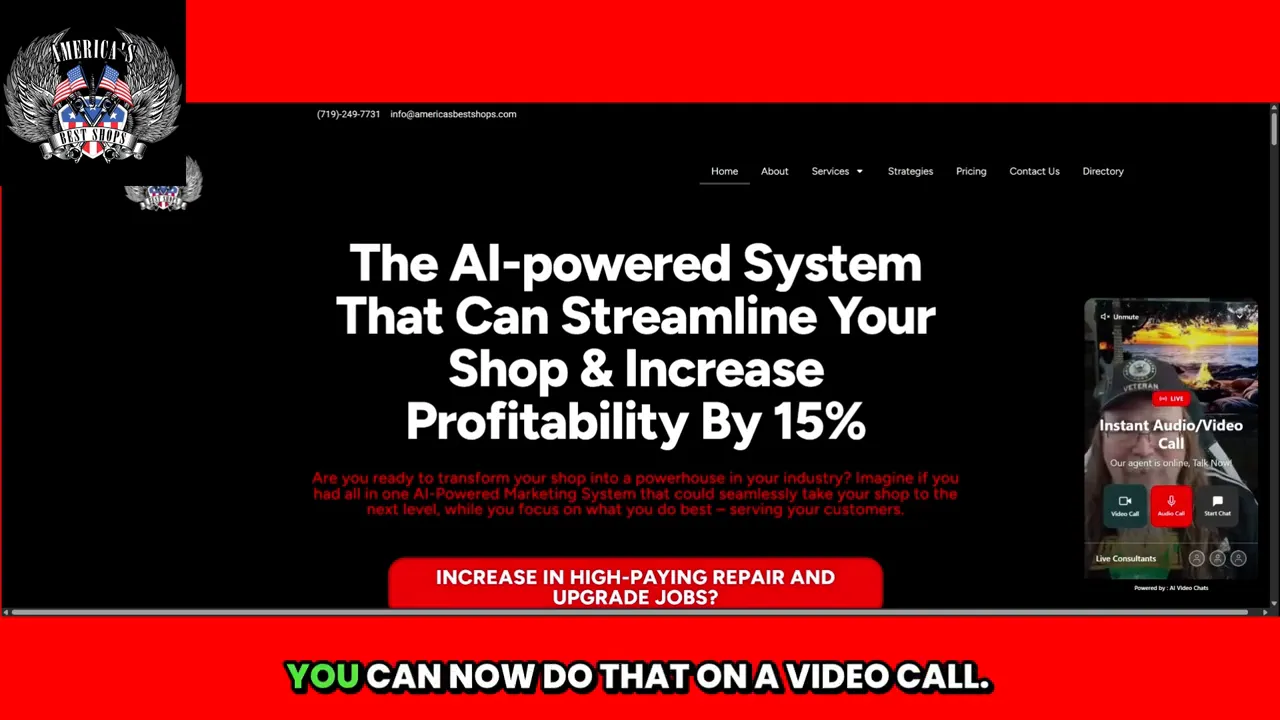 Website hero banner with an instant audio/video call widget showing video call options