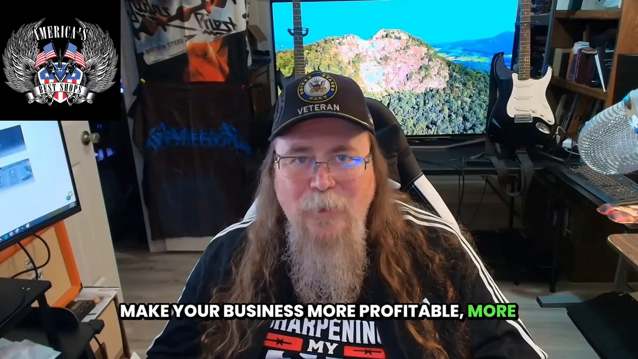 Presenter in a home office with on-screen subtitle reading 'MAKE YOUR BUSINESS MORE PROFITABLE, MORE'.