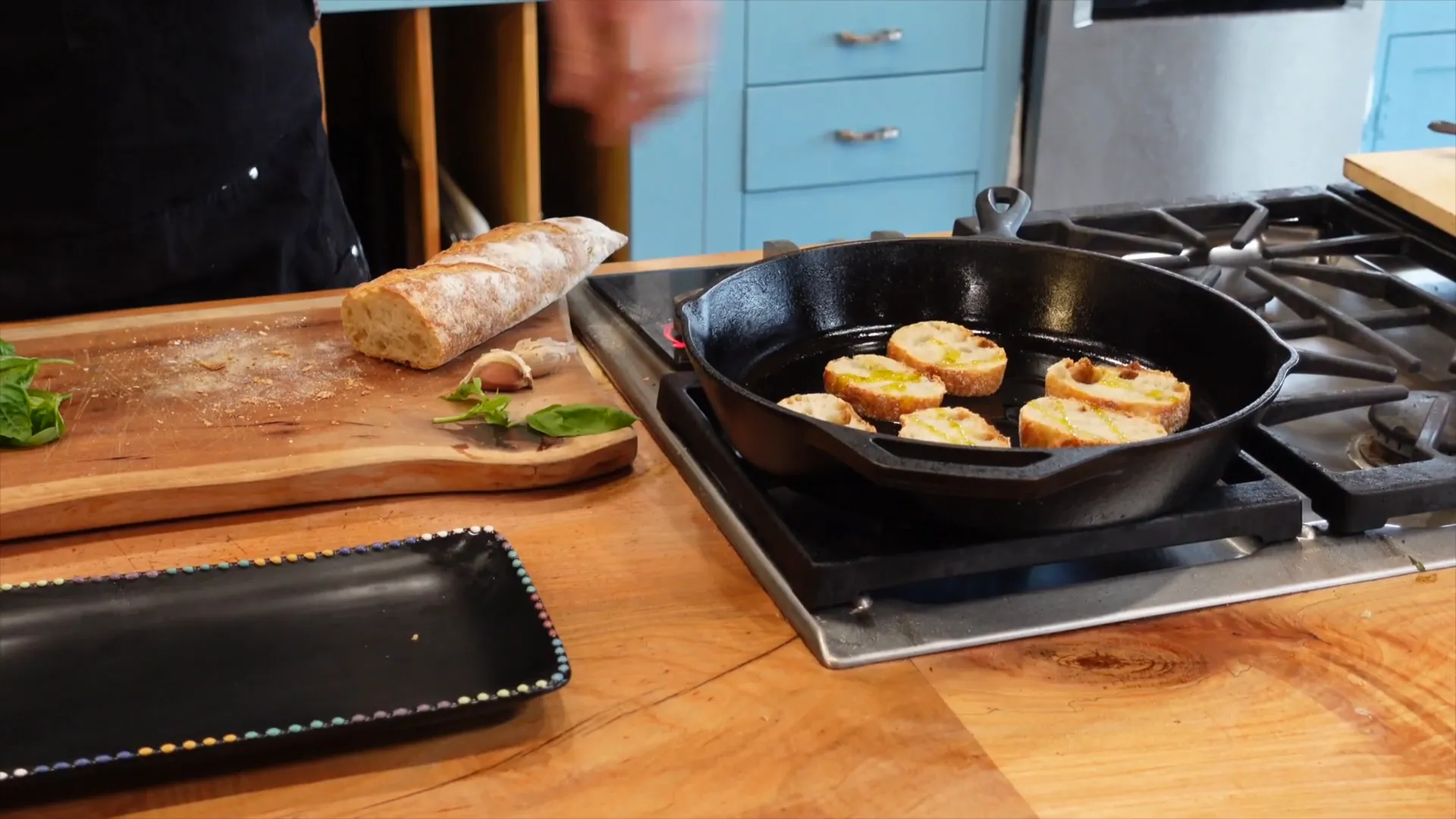 Toasting bread for bruschetta