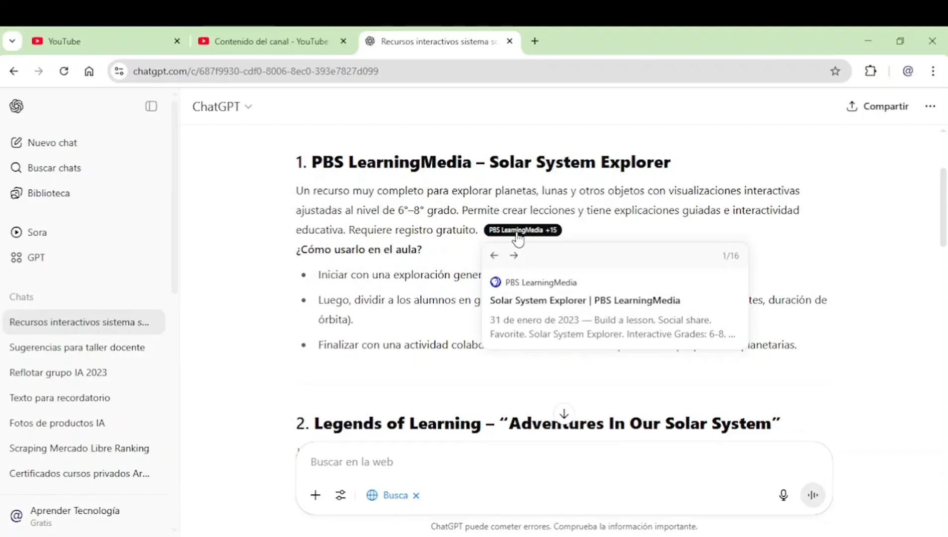 Visualización de fuentes y recursos en búsqueda web