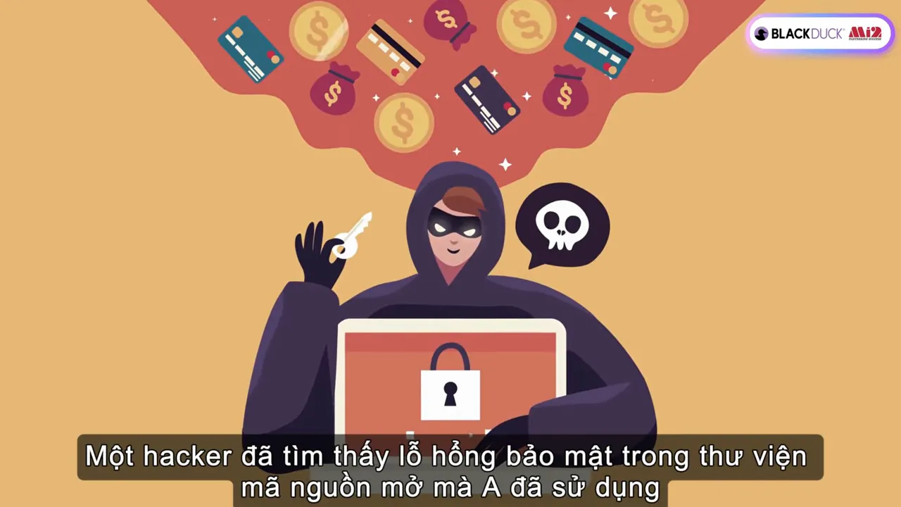 Hình minh họa kẻ tấn công trước máy tính có biểu tượng khóa