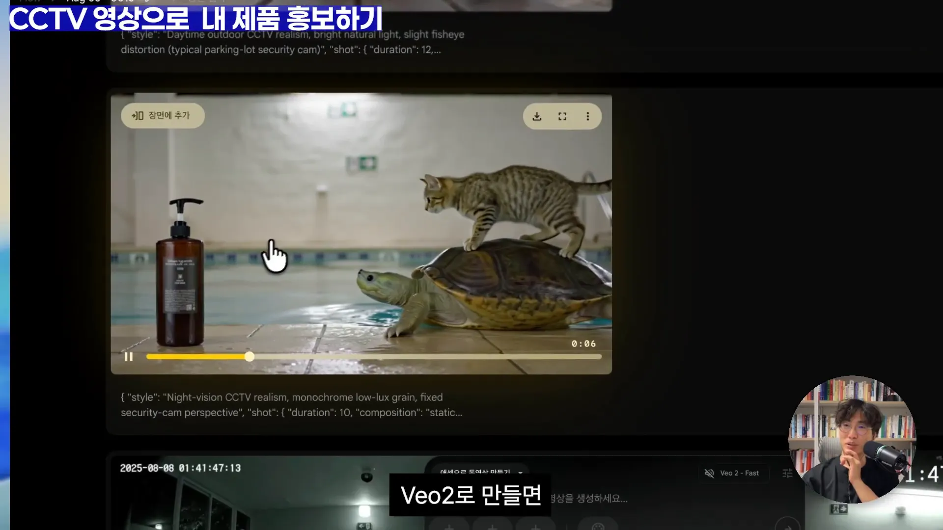 나이트 비전 스타일로 제품을 연출한 완성 영상 화면