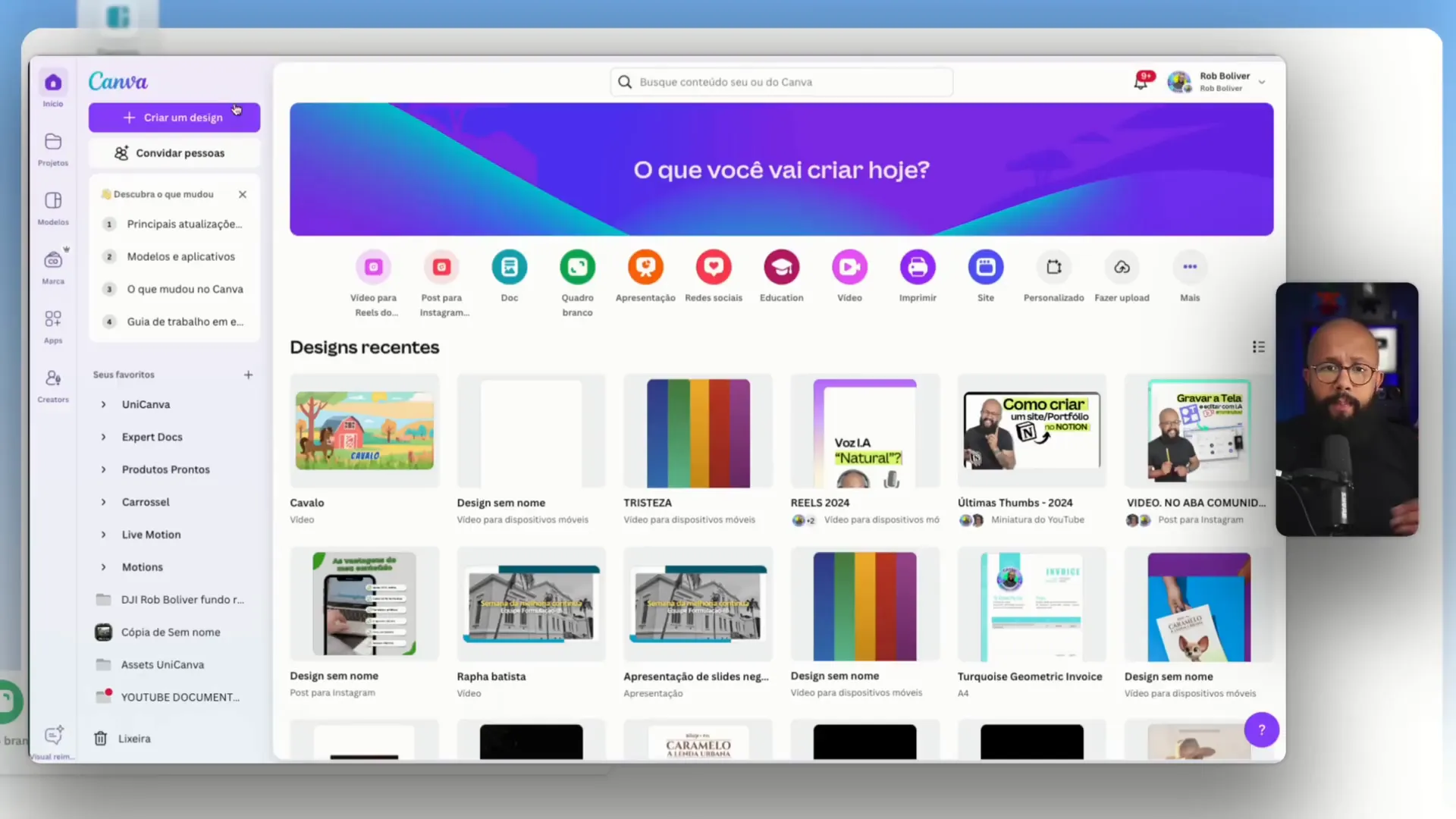 Selecionando o formato de vídeo no Canva
