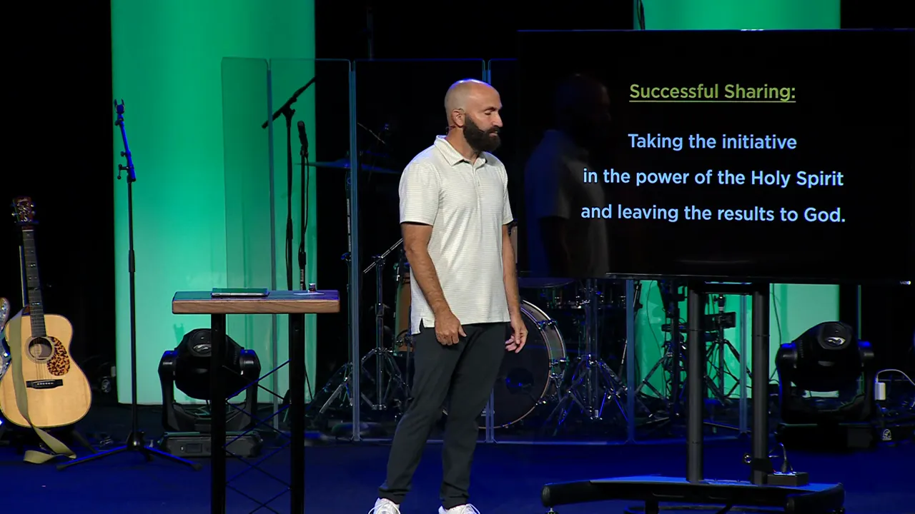 Slide listing everyday evangelism steps: pray, prepare your story, live interested, and share Jesus