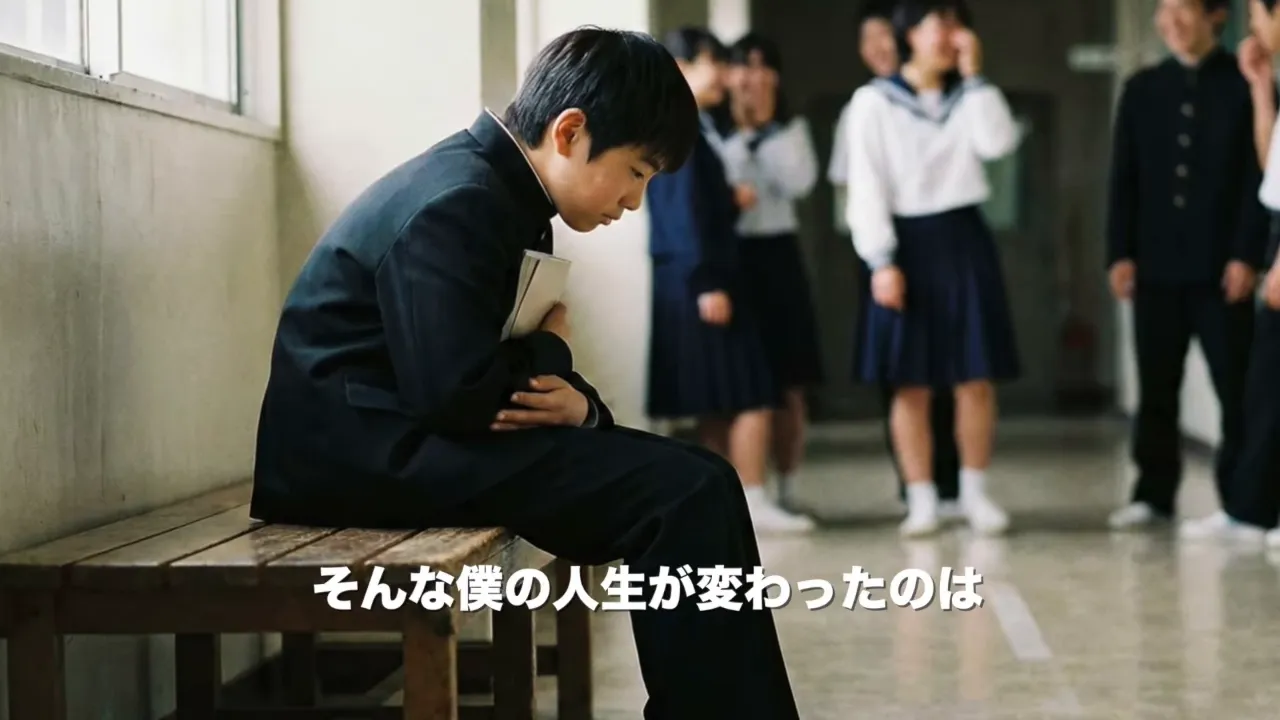 ベンチに座り下を向く孤独な高校生の横顔