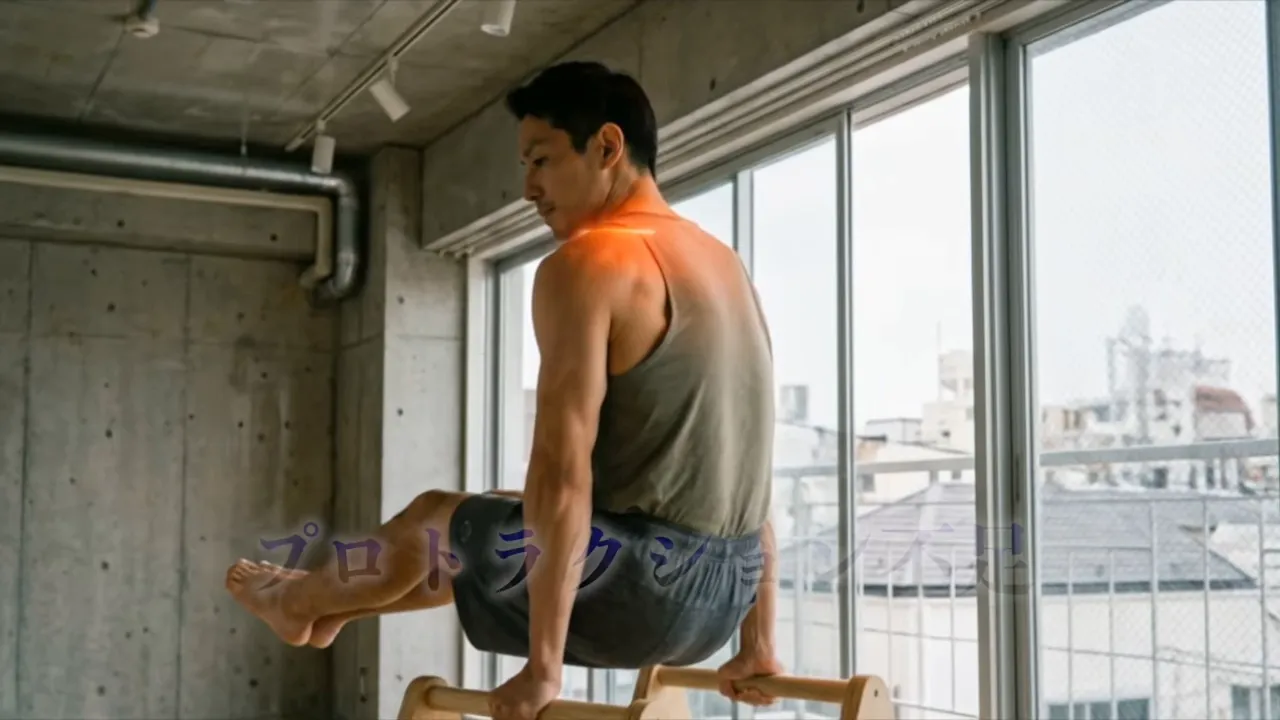 パラレット上で肩甲骨の開き不足を示すトレーニング姿勢